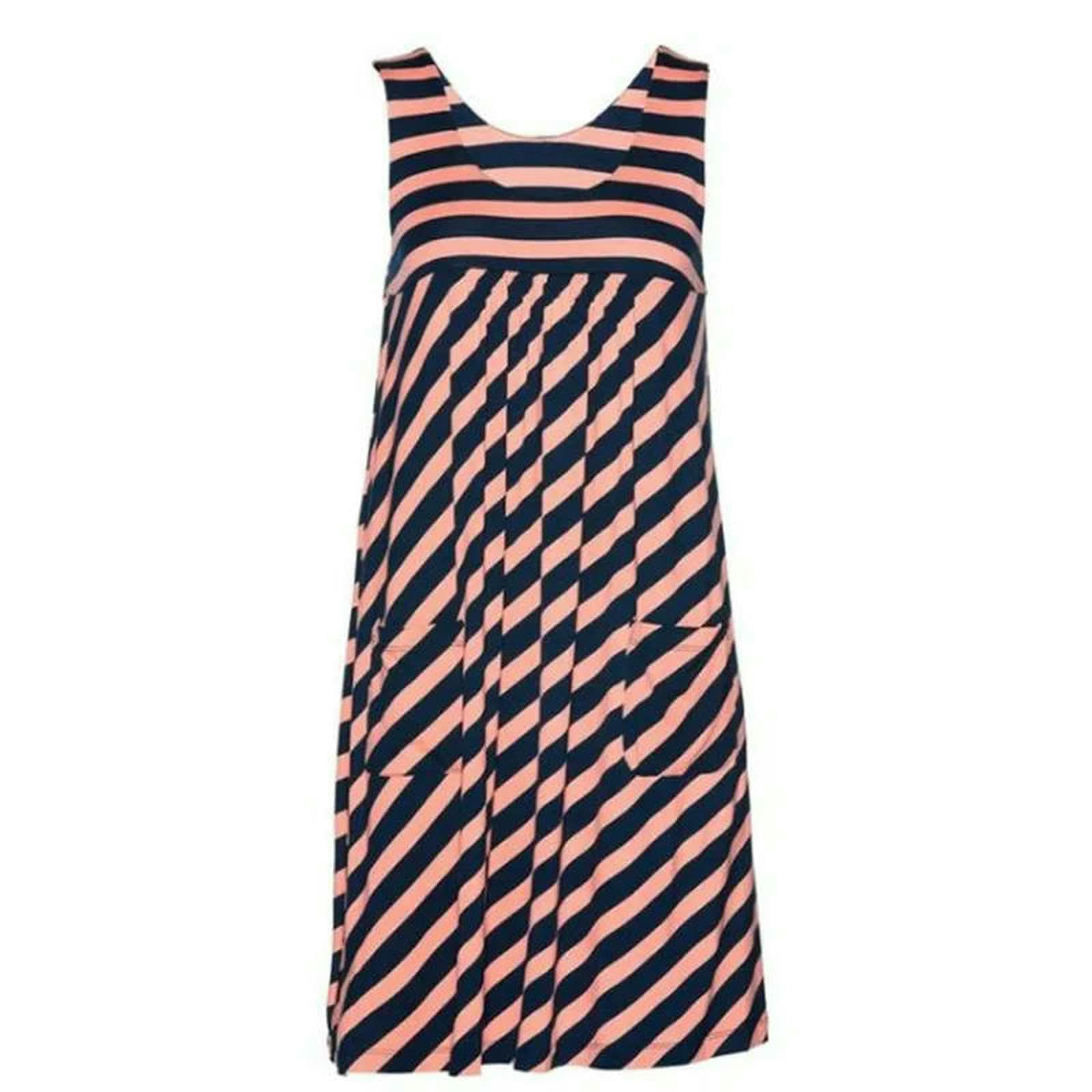 Abito Donna Estivo Senza Maniche A Righe da Longuette Ampio Casual Leggero Indossare Ogni Giorno E in Vacanza-bianco-4xl