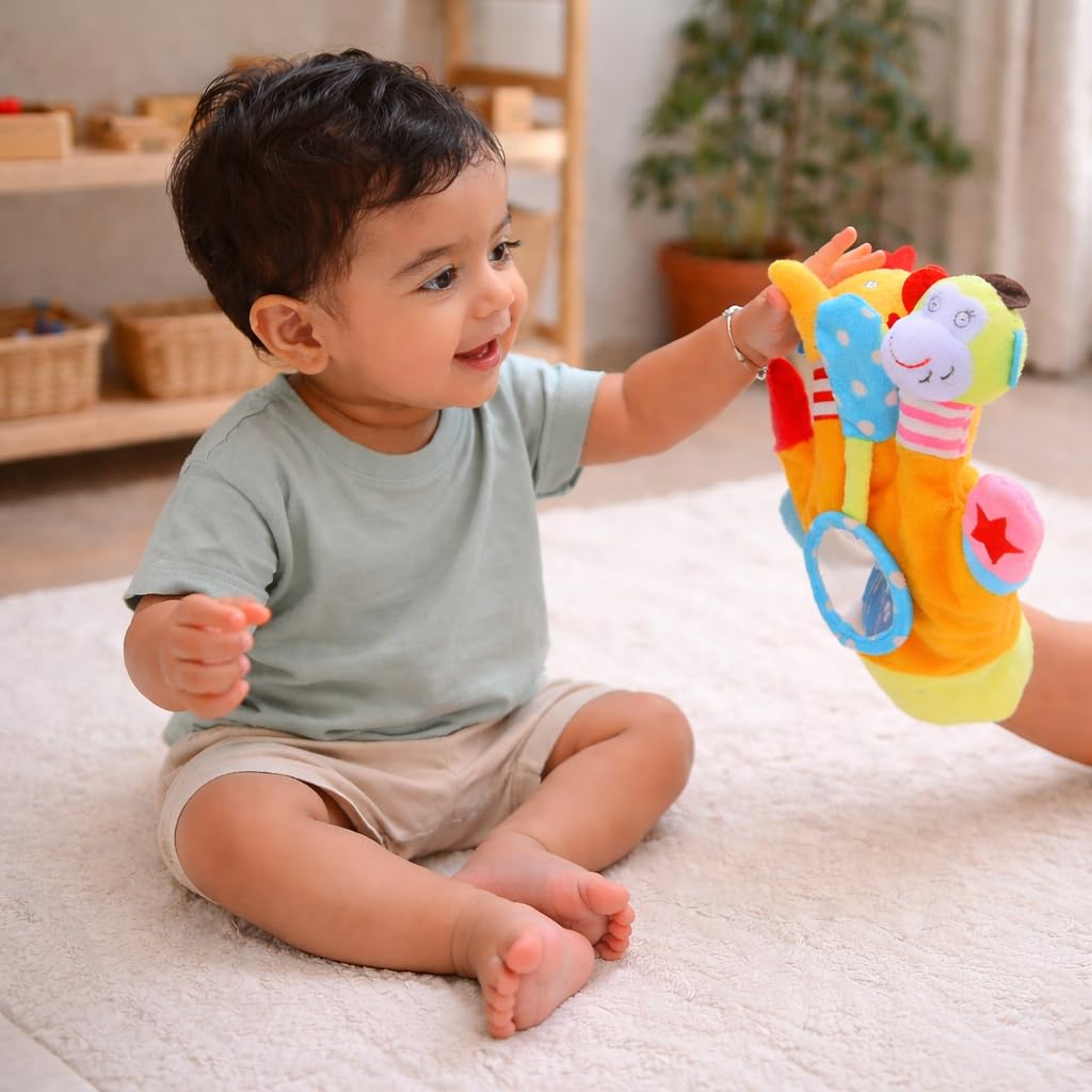 JoyCrate Early Joy Fabric Glove for Babies | Sensory Interactive Baby Hand Glove Toy | Textures, Crinkle & Mirror Play | Fun Gloves for Kids & Early Bonding Activity | Baby Gloves Set 0–12 Months 2