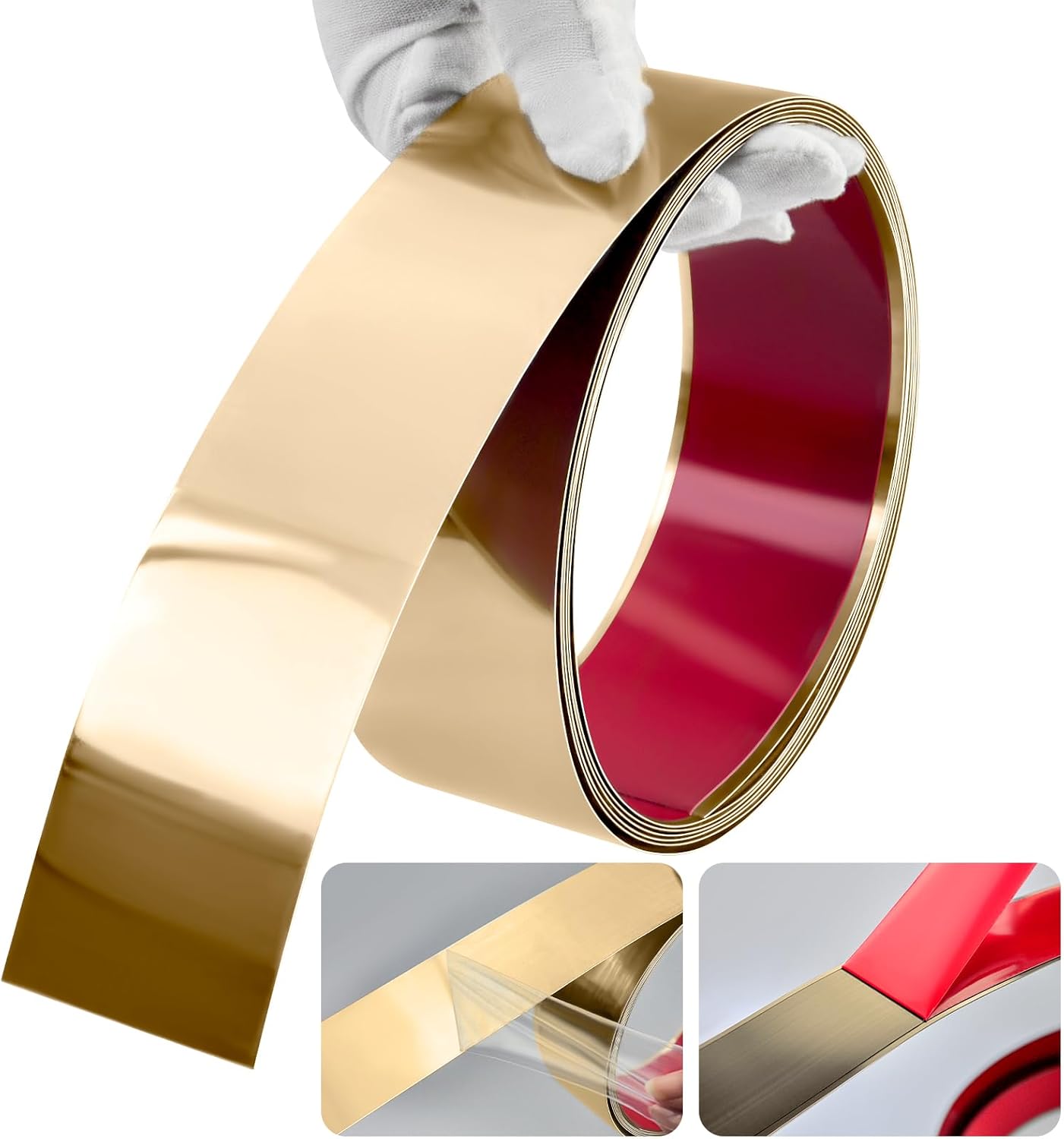 Bnell Flexible Wall Trim, Peel & Stick, Stainless Steel, Self-Adhesive (10Ft x 1.18in, Titanium Gold)