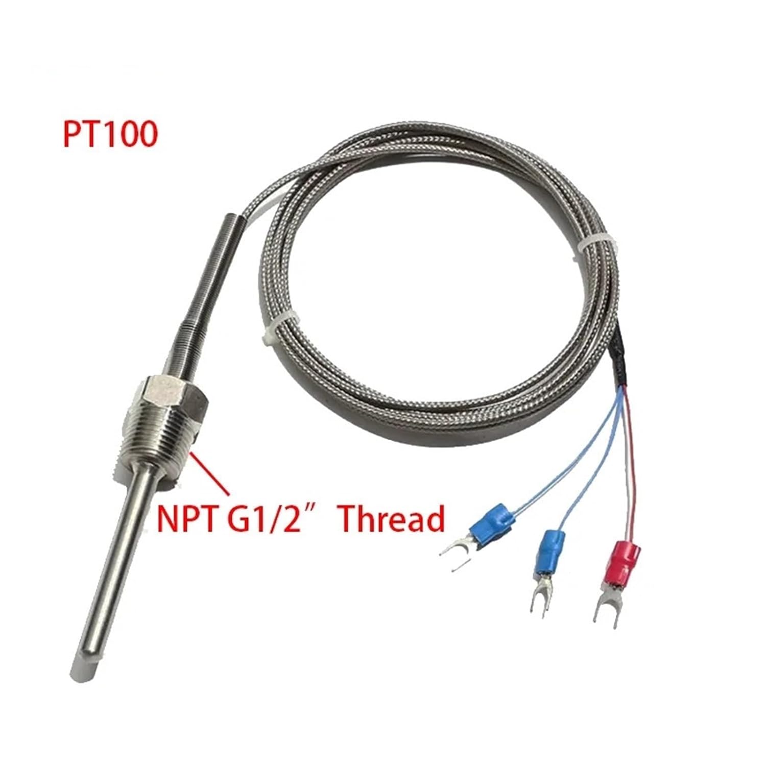K Type PT100 Thermocouple Sensor NPT G1/2 Inch Thread Stainless Steel Adjustable Probe 6x50/100/150/200MM Wire 1/2/3/4/5M 1Pcs(K Type,Cable Length 2M_Probe 6X50MM)