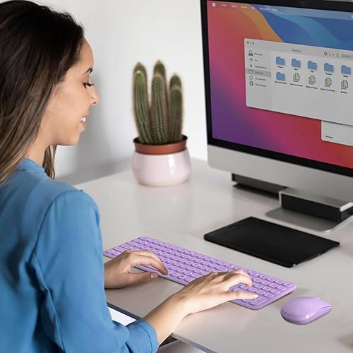 Vista 14 de Lindo teclado y mouse inalámbricos para PC, computadora portátil, Windows, Mac, tabletas, ultrafino, USB inalámbrico de tamaño completo, silencioso