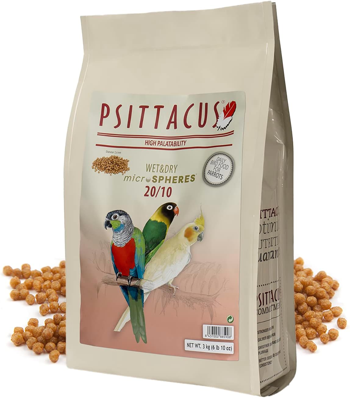 Psittacus Microspheres Wet & Dry 20/10 6.6 lb | for Chops and Salads Recipes, The Easiest One, Quick and Cold Preparation | Premium Pellet for Birds and Parrots, 100% Non-GMO