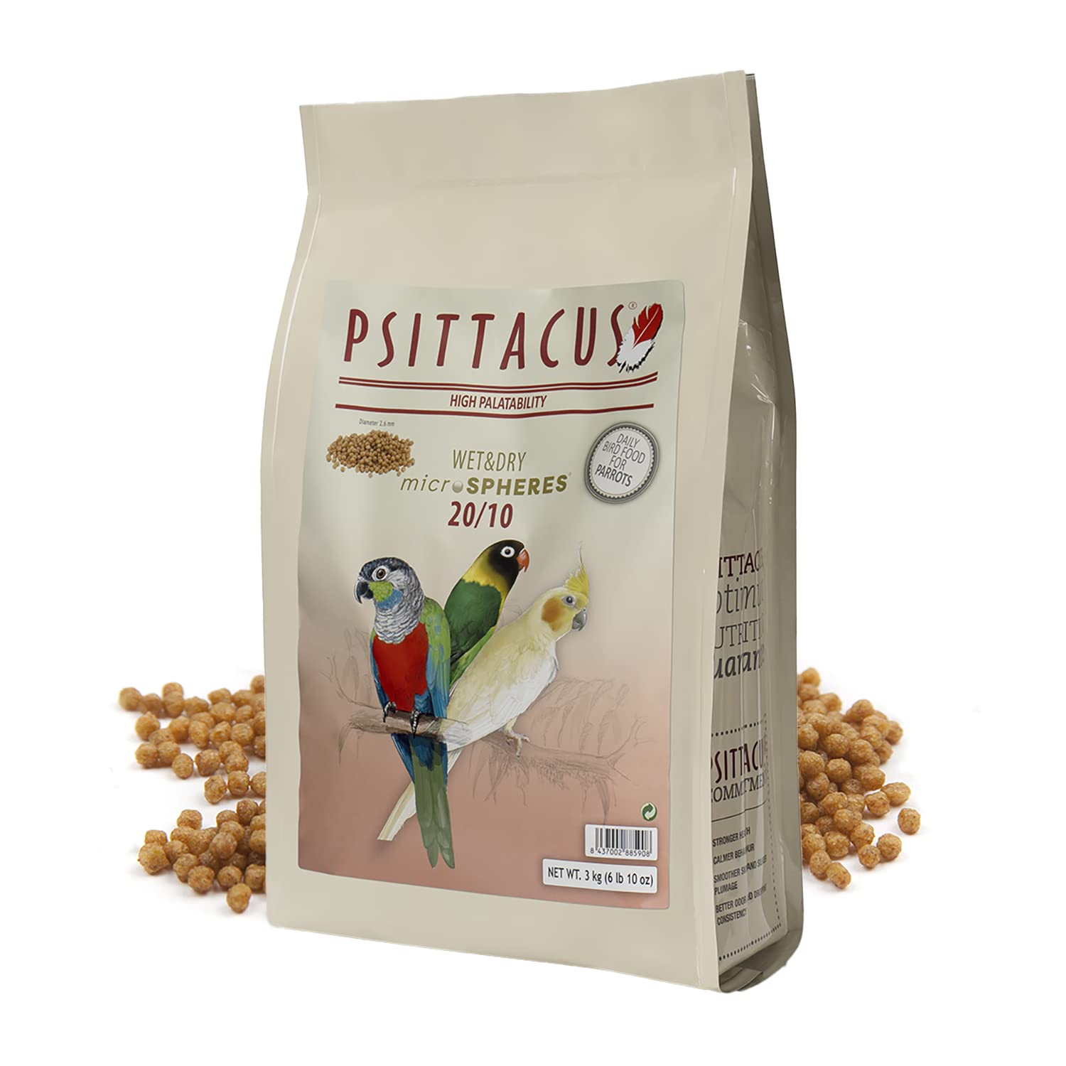Psittacus Microspheres Wet & Dry 20/10 6.6 lb | for Chops and Salads Recipes, The Easiest One, Quick and Cold Preparation | Premium Pellet for Birds and Parrots, 100% Non-GMO