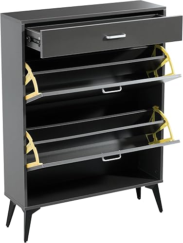 Miniatura 3 de Armario estrecho para zapatos para entrada, armario delgado de almacenamiento de zapatos con 2 cajones abatibles y compartimento superior, zapatero