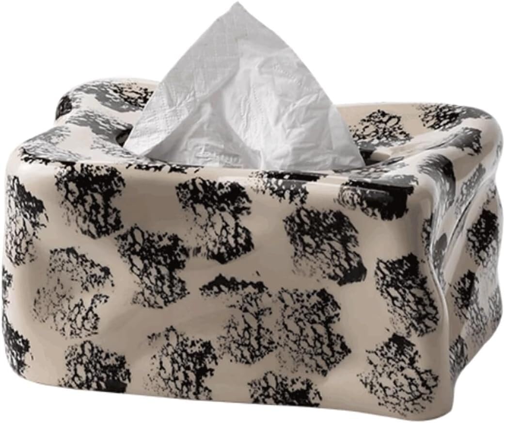 Ceramic Rectangular Tissue Box Holder Black And White 19x13.5x9.5cm