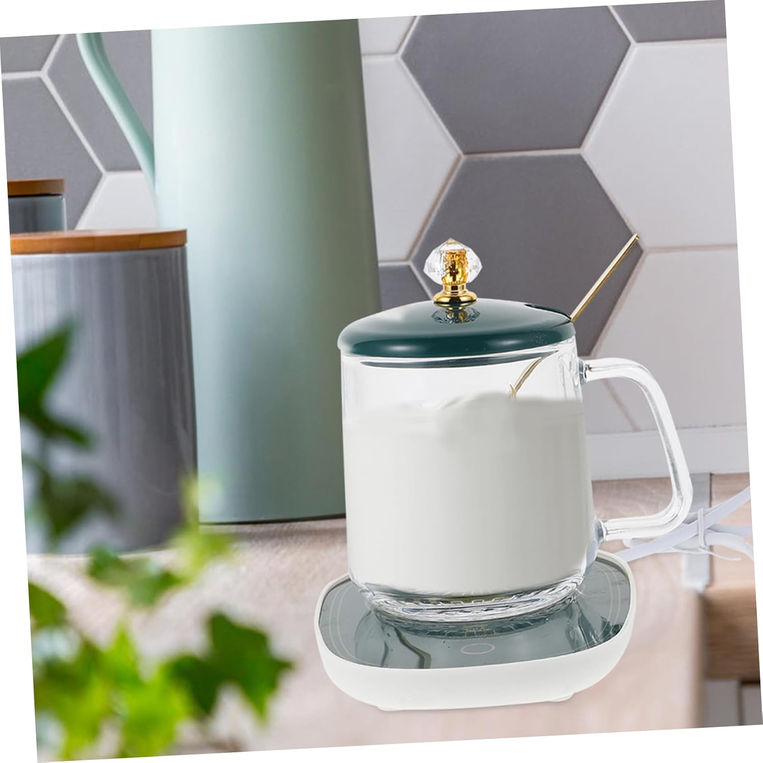 Amosfun Practical Heating Coaster for Ceramic Mug Cup Warmer Cup Scoop Coaster Set