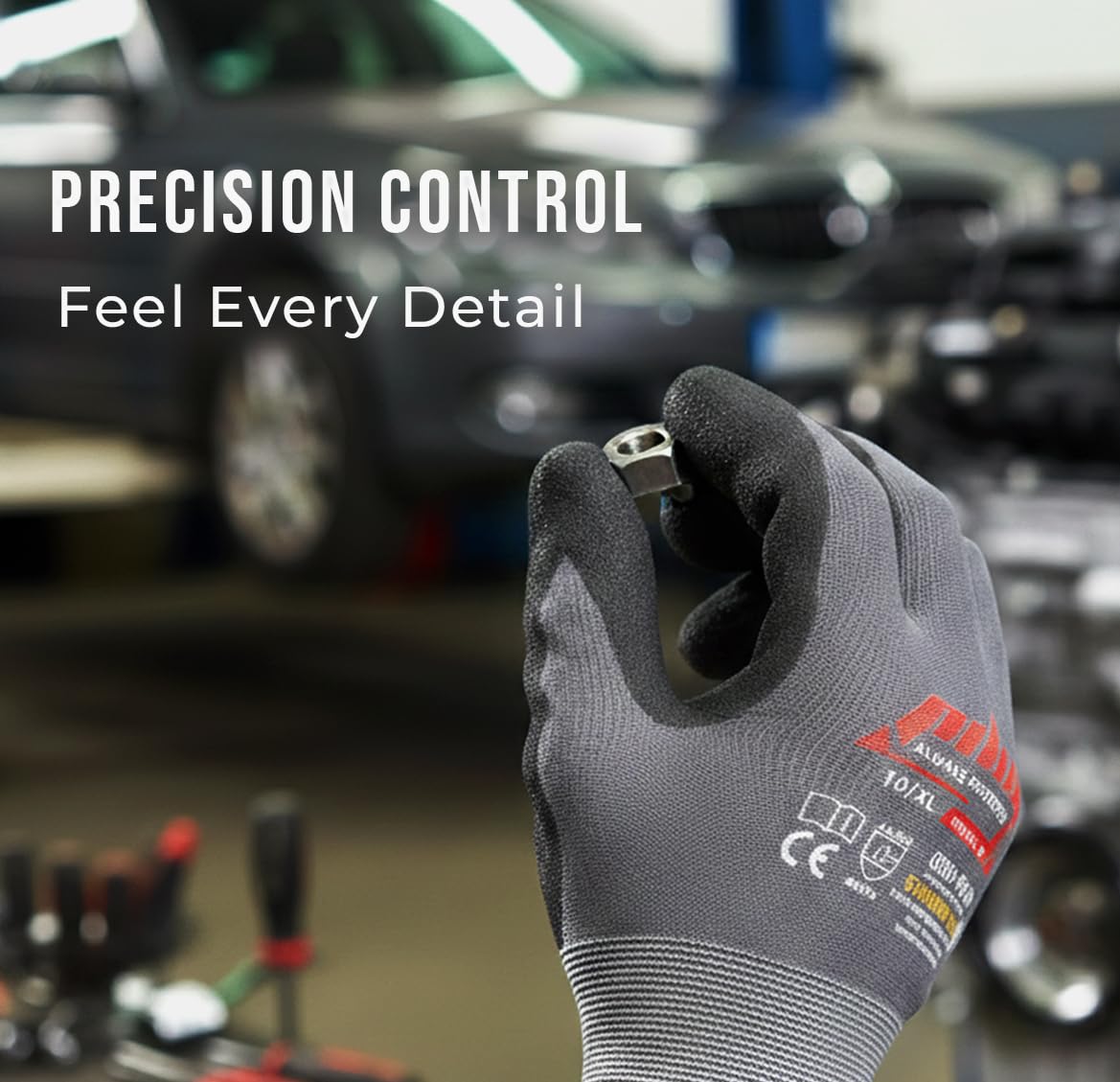 Guantes de seguridad de nitrilo Microfoam - Guantes antideslizantes muy resistentes para construcción, jardinería y mecánica