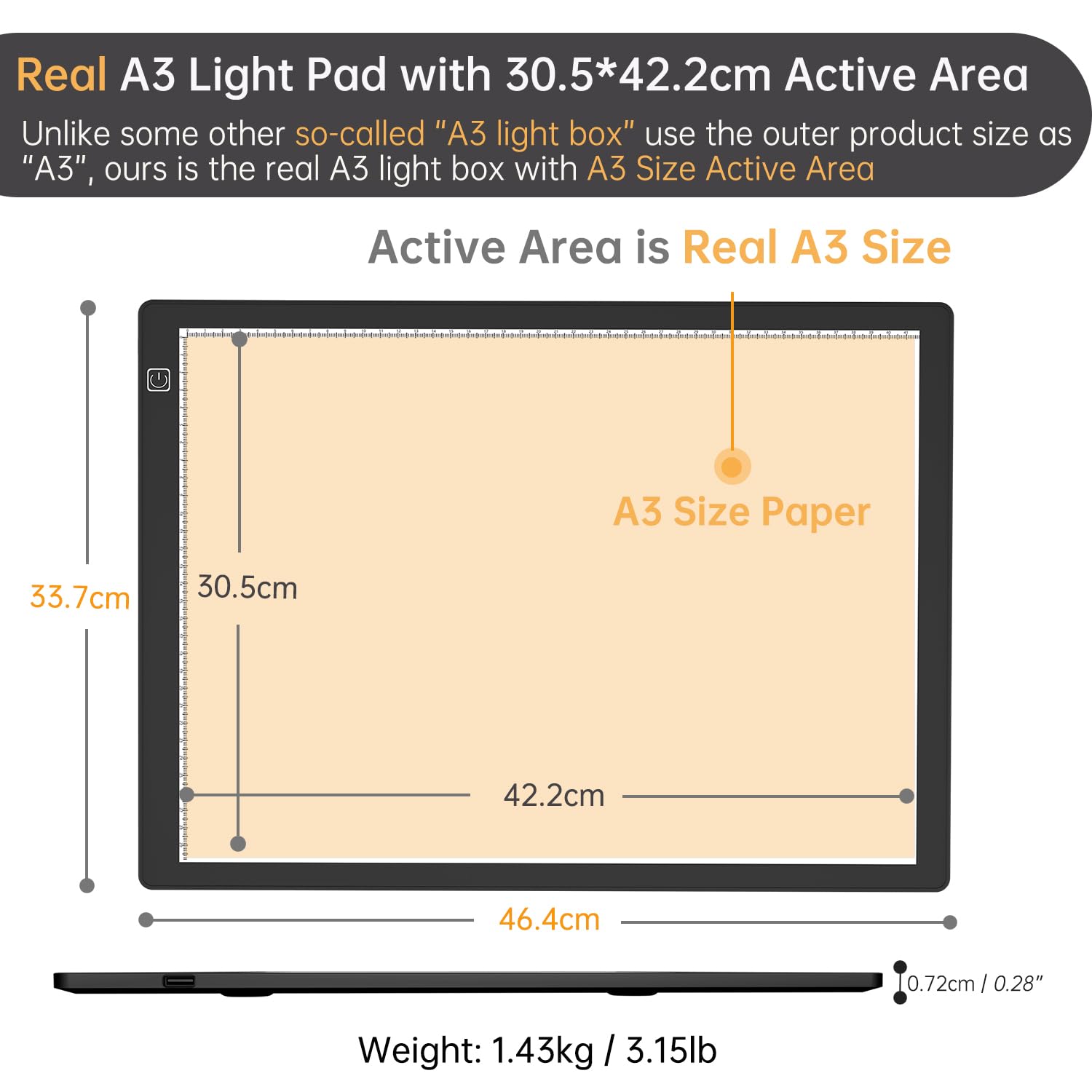 A3 LED Leuchttisch Licht pad Magnetisch Lichttisch Type-C Lichtkasten Zeichenbrett für Artcraft Tattoo Aquarell Kopieren Quilten Zeichnen Licht Xray w/Künstlerhandschuh und tasche