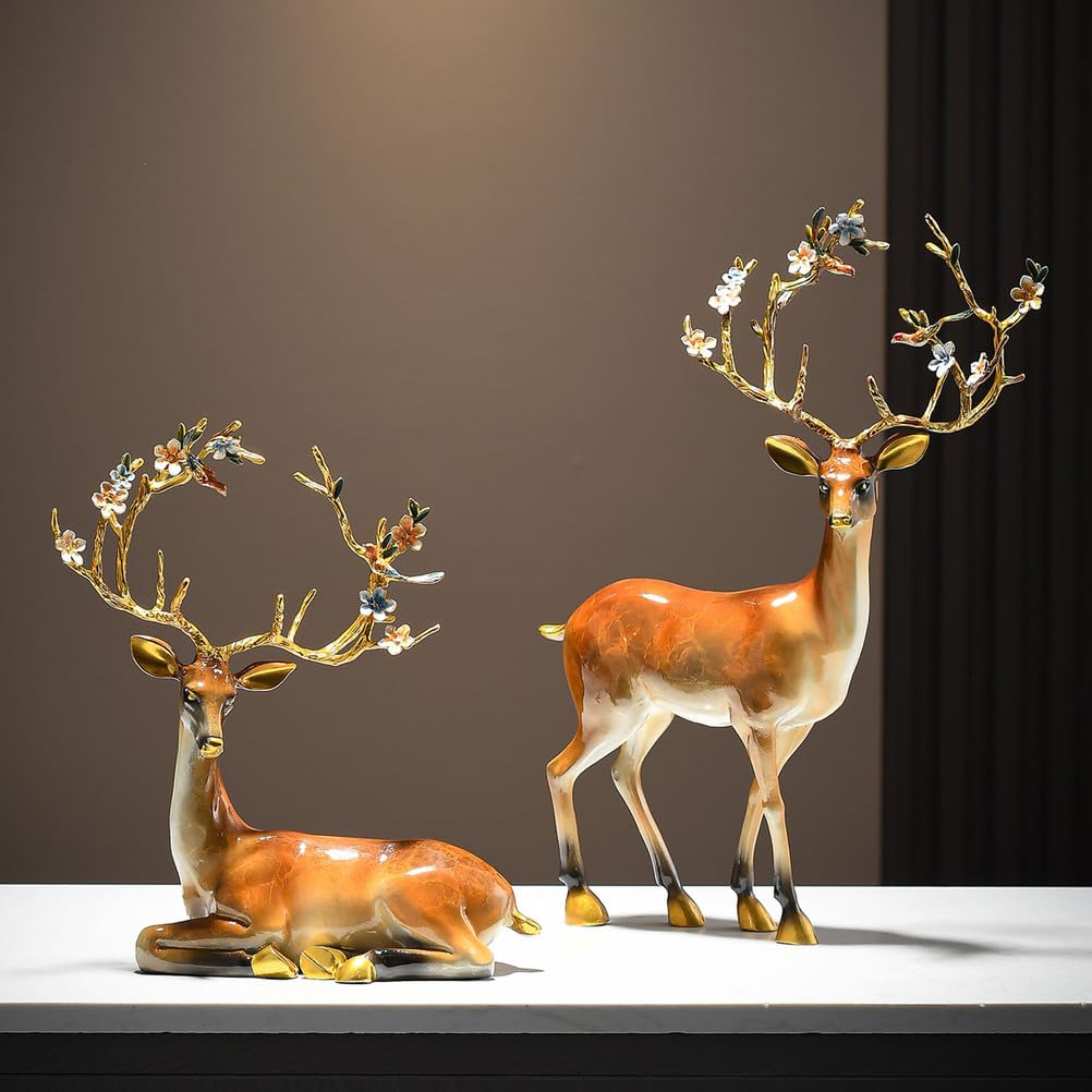 2PCS Emaille Rentier Dekor Statue, Hirsch Skulptur Desktop Ornament