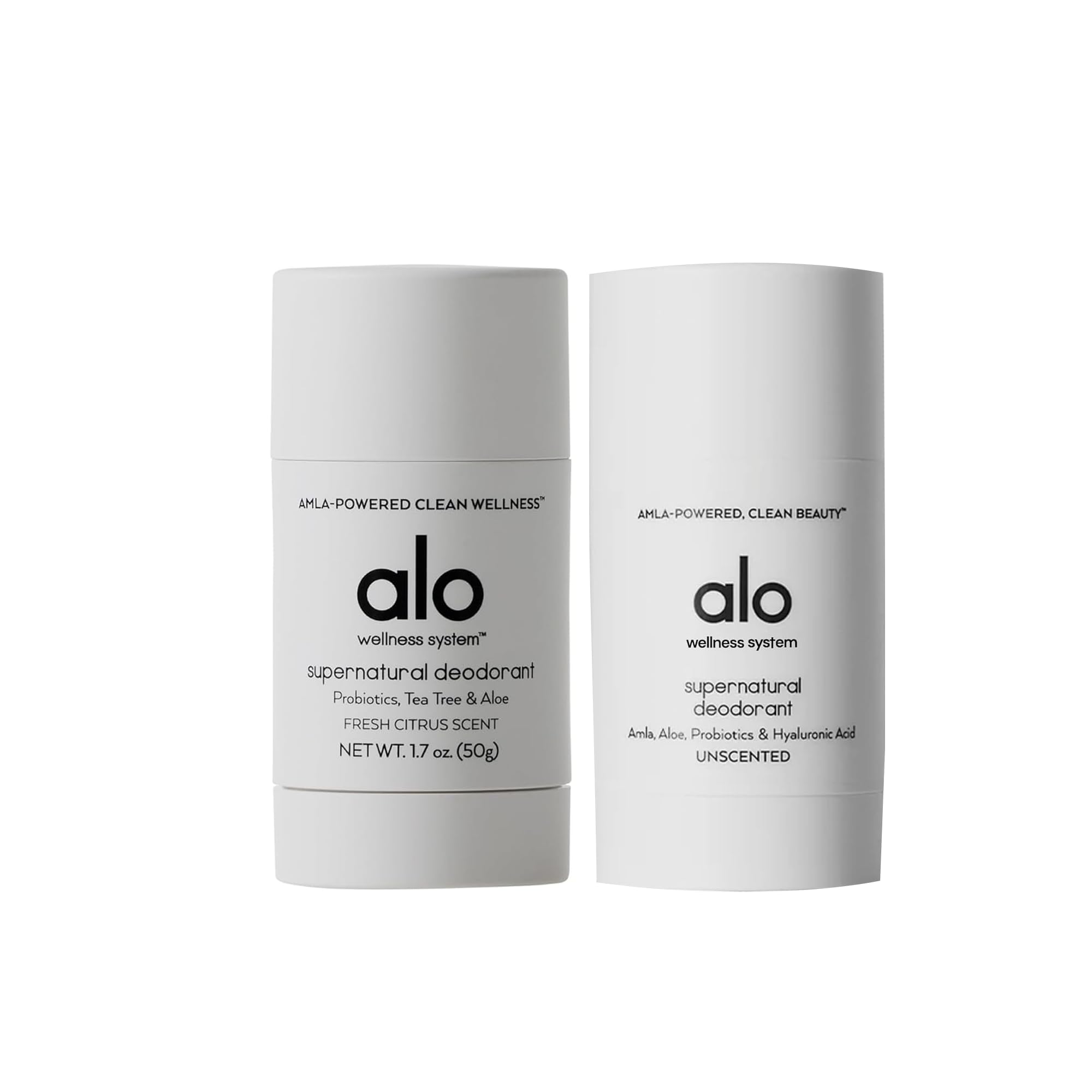 ALO Yoga Alo Supernatural Deodorant - Citrus Scented + Unscented - Long-Lasting, Skin-Saving, Soothing Deodorant - Aluminum & Baking Soda-Free - 1.7 Oz (2 Pack)