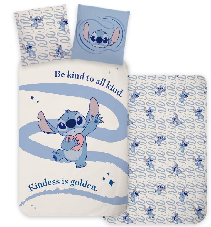 Set di biancheria da letto Disney Lilo & Stitch per bambini | Copripiumino 100x135 cm con federa 40x60 cm, 100% cotone | Set di biancheria da letto per bambini perfetto per bambini piccoli |