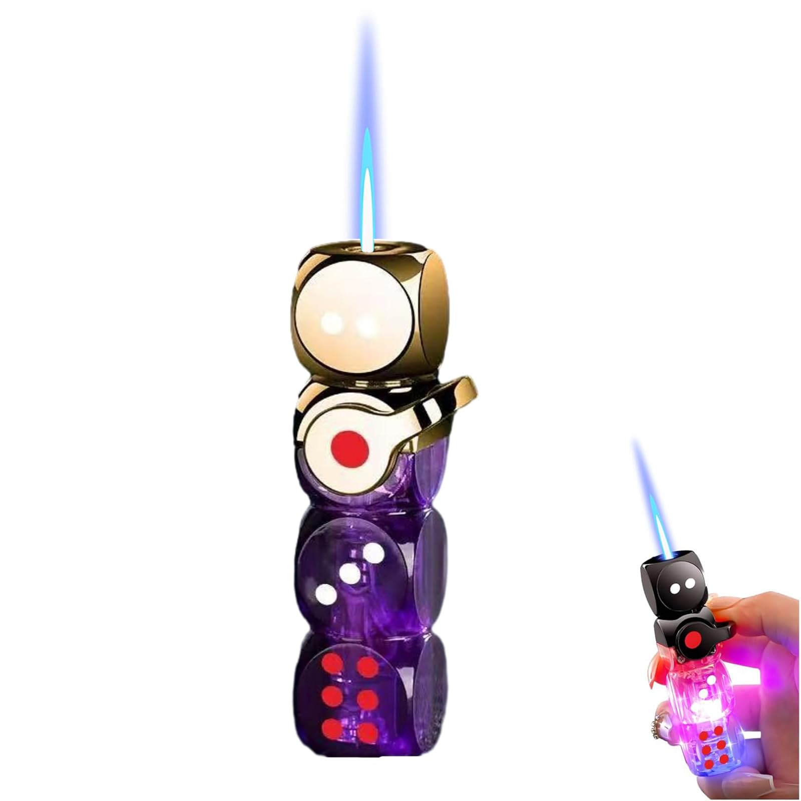 360 Spinning Dice Lighter Windproof Jet Blue Flame LED Refillable Gadget Collectible Gadget for Smoking Camping and Outdoor