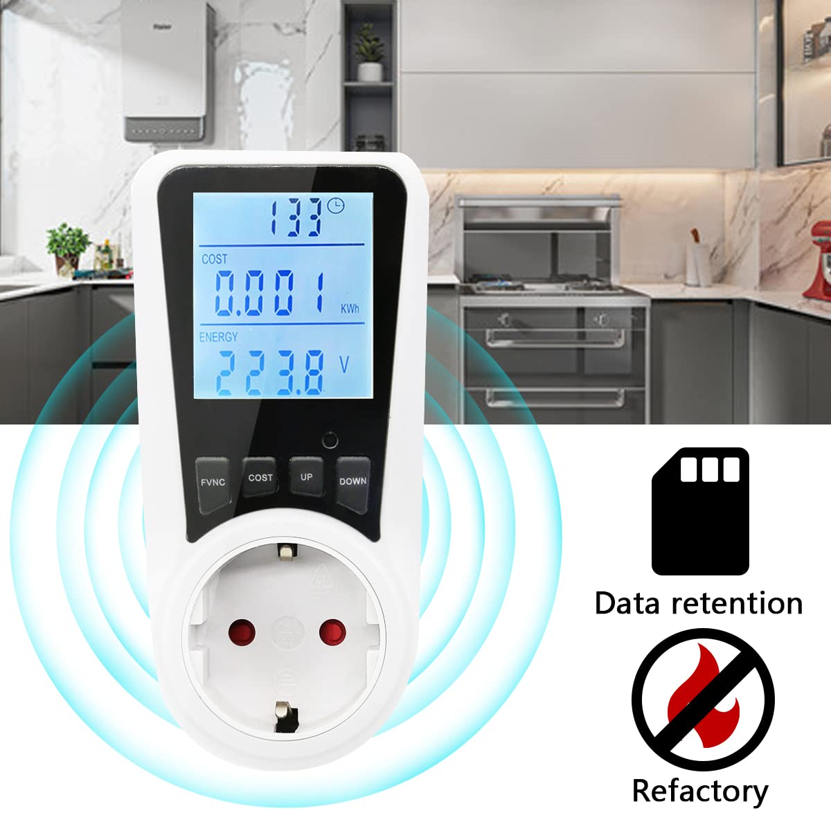 Misuratore Consumo Elettrico - Wattmetro Con Display LCD, Monitoraggio 7 Parametri, Allarme Sovraccarico 3680W - Foto 8