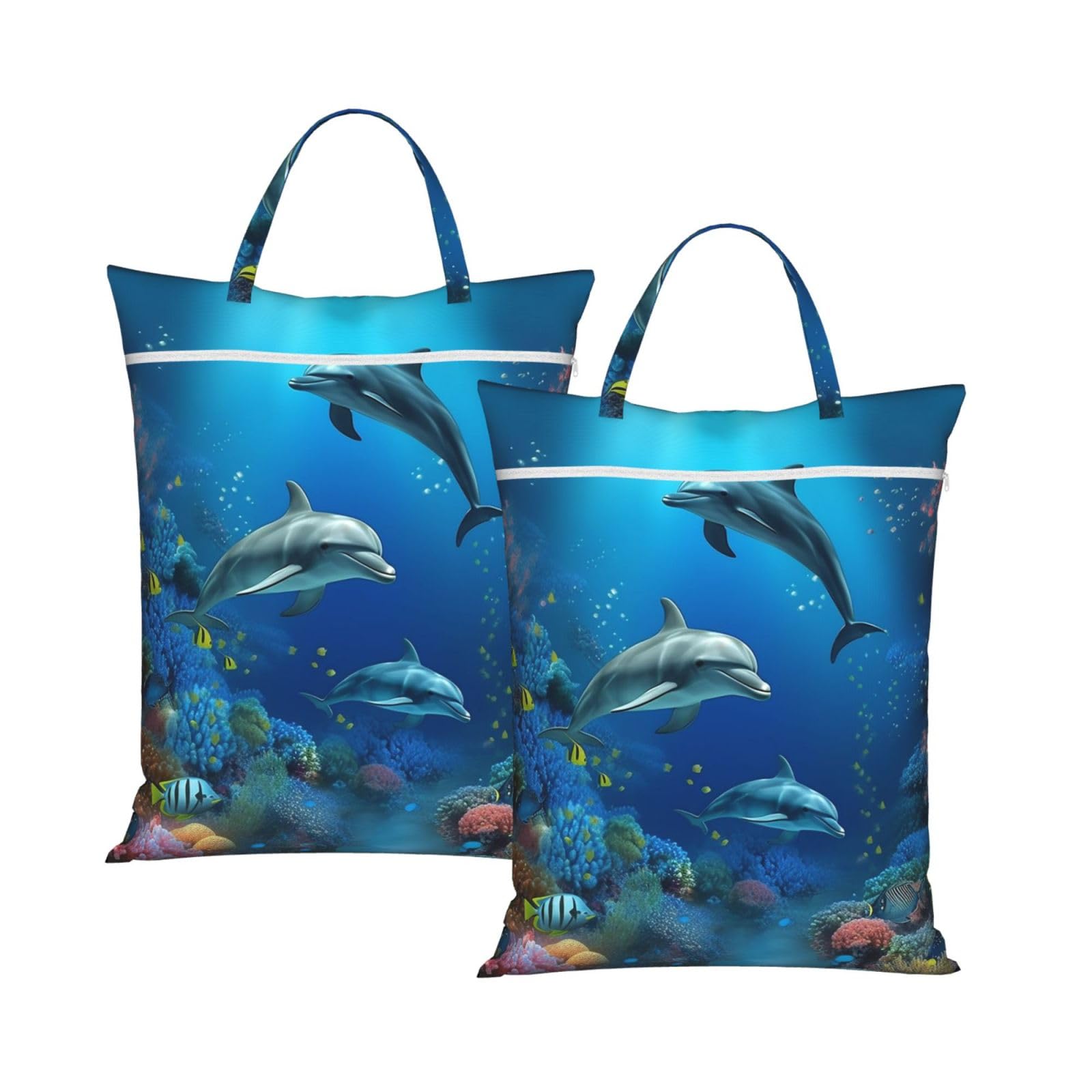 Underwater World Dolphins Coral Travel Laundry Bag With Zipper Dirty Clothes Bag Water Resistant Laundry Storage Sack Portable Organizer For Travel Beach School Camping Gym