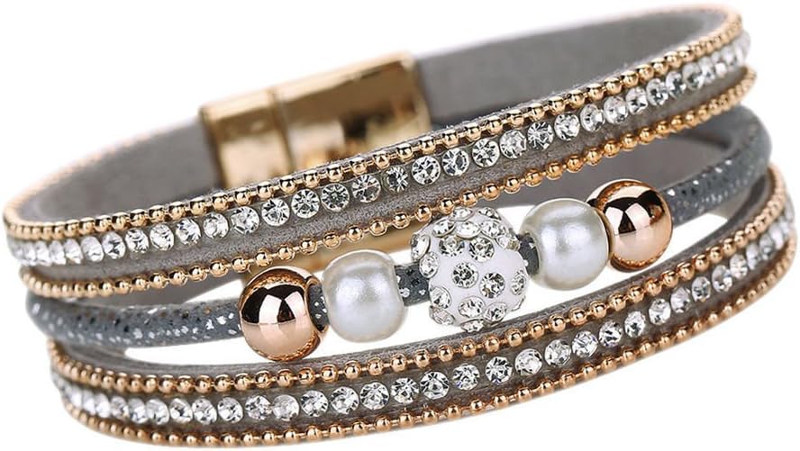 Diamond Bracelet Boho Pearl Swarovski Crystal Wrist Cuff Bracelets for Women Girl Sister Mother Friends Jewelry