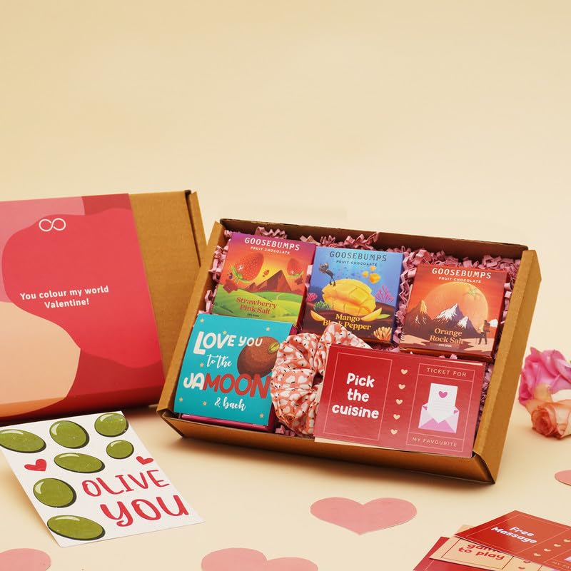 Loopify Valentine Gift for Girlfriend and Wife, Gift Hamper Includes Chocolate with Fruit Pieces, Fridge Magnet, Scrunchie, Date Night Love Coupons and Greeting Card (B0CR6MRP94) Amazon Price History, Amazon Price Tracker