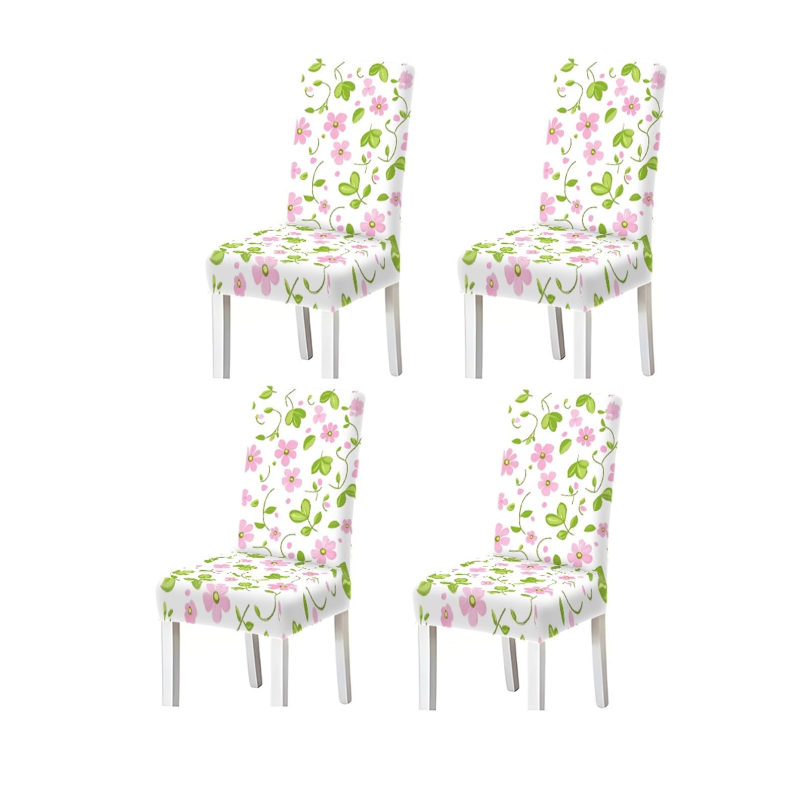 FZJKGH Spring Pink Floral Chair Covers Set Of 6, Stretch Washable Dining Chair Slipcovers, Cottage Garden Botanical Home Decor Removable Stretch Slipcovers for Dining Chairs(4PCSChair cover)