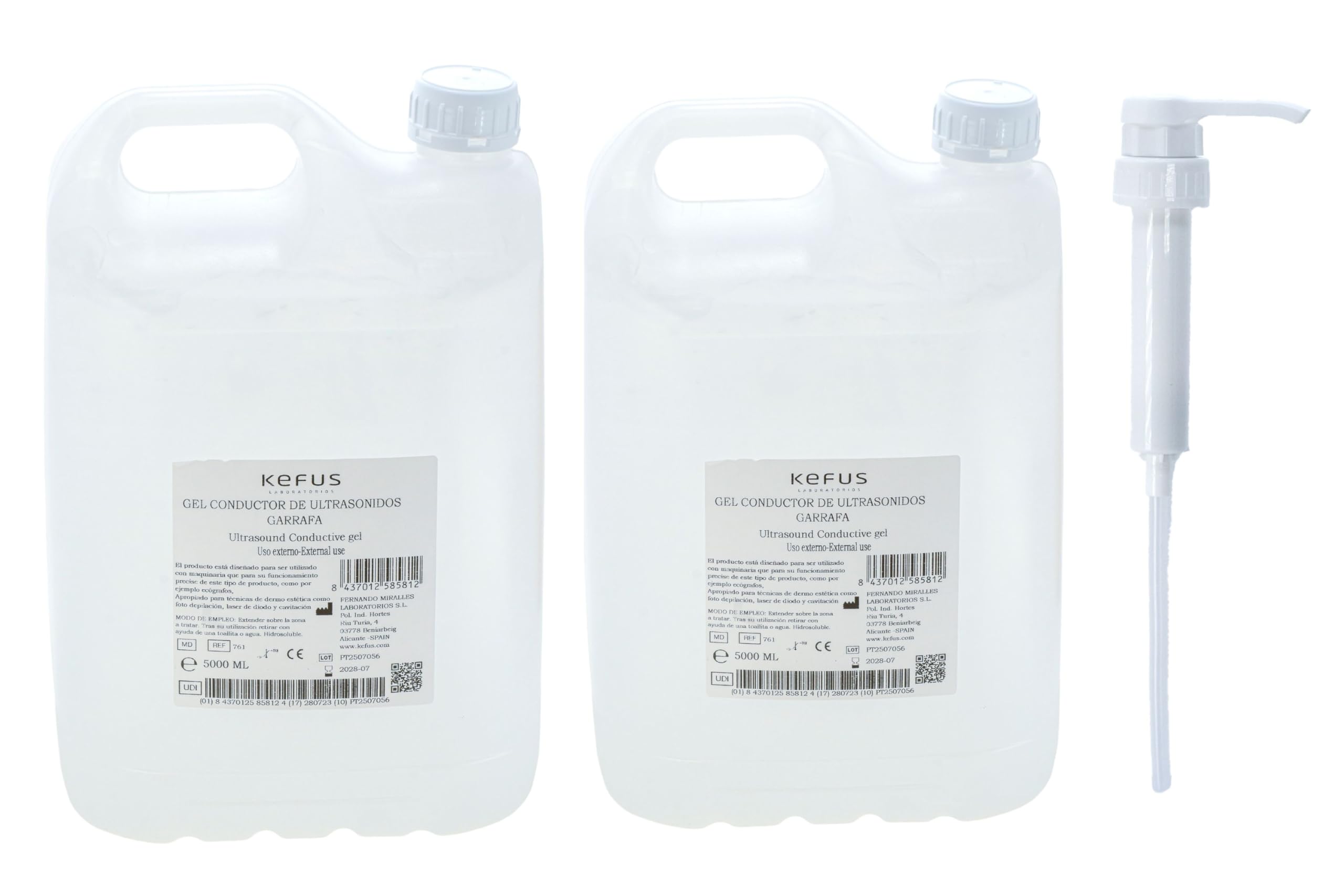 KEFUS Gel Conductor Ultrasonidos 10 Litros | Garrafa Rígida con Válvula Dosificadora | Gel Sanitario y Estético para Ecografía, Radiofrecuencia, IPL y Cavitación | Alta Conductividad y Precisión