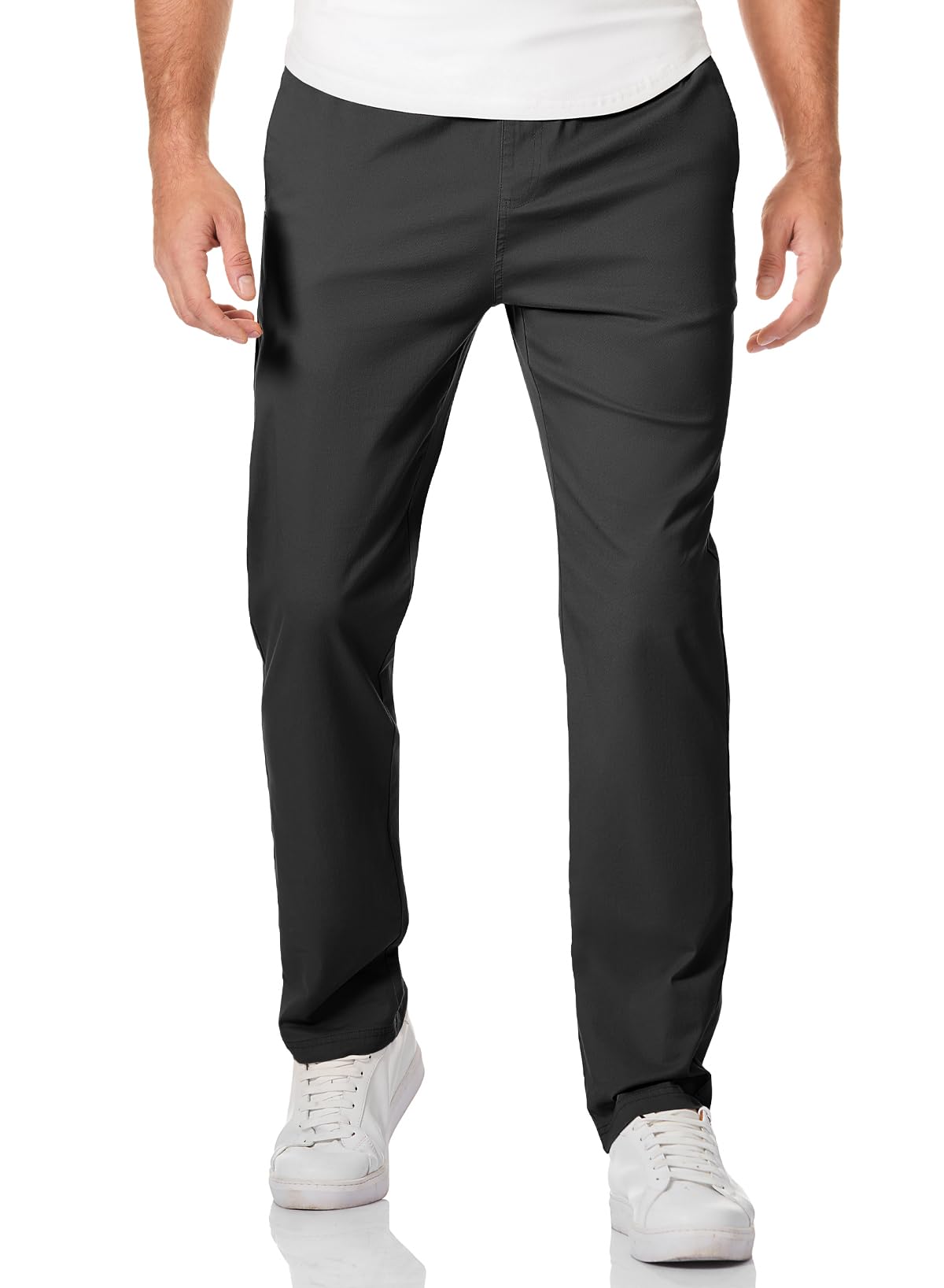 JMIERRMen's Casual Pants Cotton Twill Drawstring Elastic Waist Chino Pants with Pockets