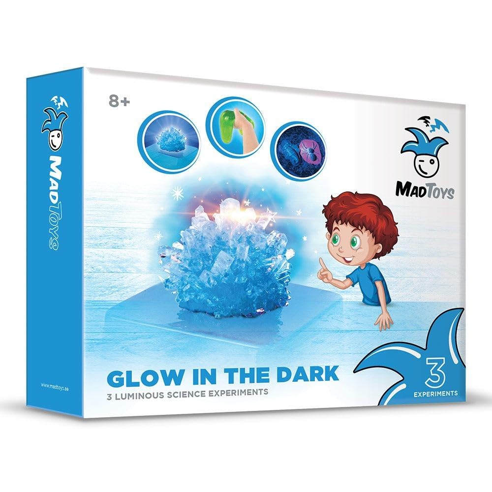 Mad ToysSTEM Toy Glow in the Dark 3 Ways Luminous Science Experiment Kit with Tools and Easy to Follow Guidebook, Ideal Gift for Kids Blue, Aged 8+ Years One size, 602307