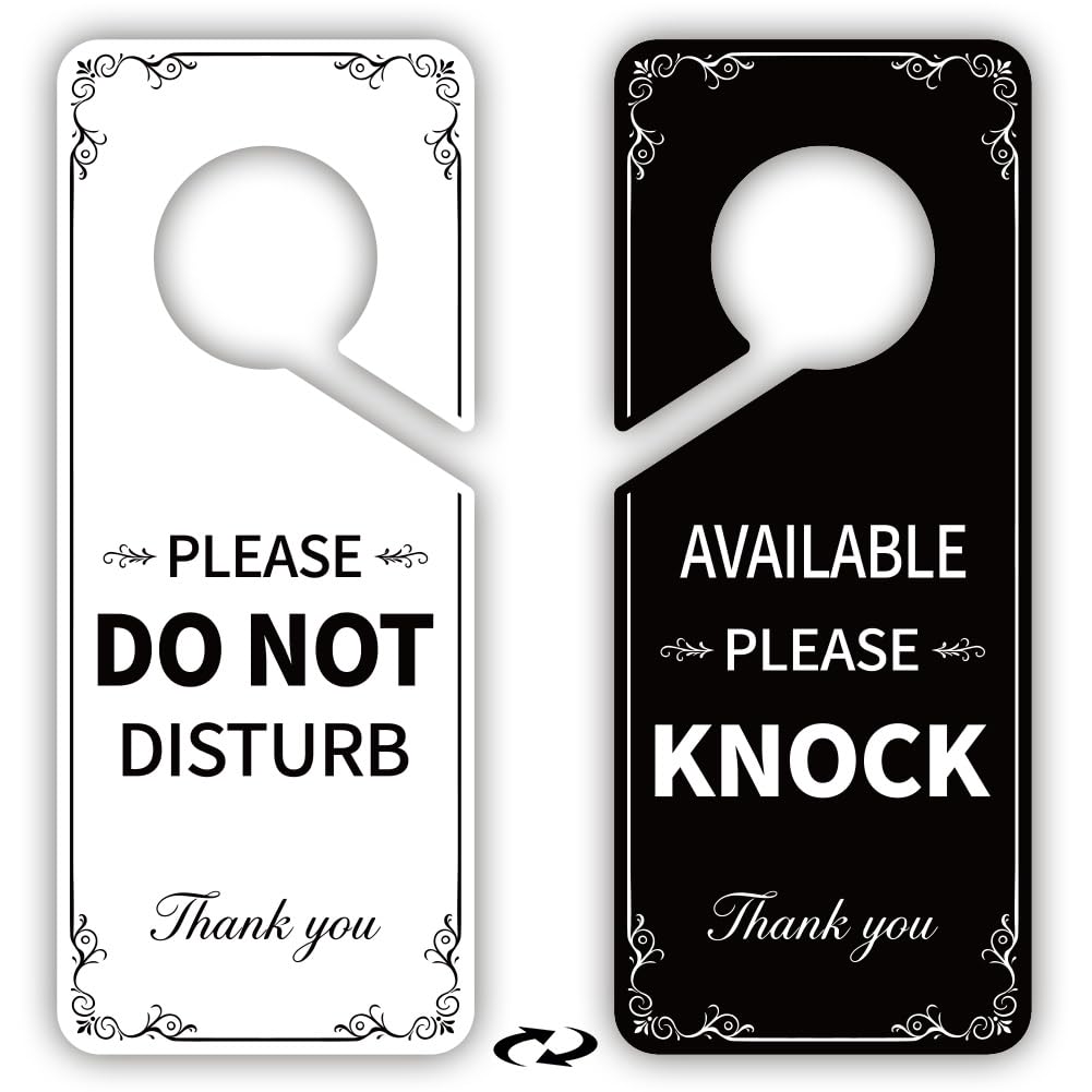 PRESSINART 2Pcs Do Not Disturb Door Hanger 9 x 4 Inch Please Knock Door Signs Black White PVC Double Sided Notice Plaque for Office Home Bathroom Bedroom Session Meeting Clinic Treatment Decoration — image 1