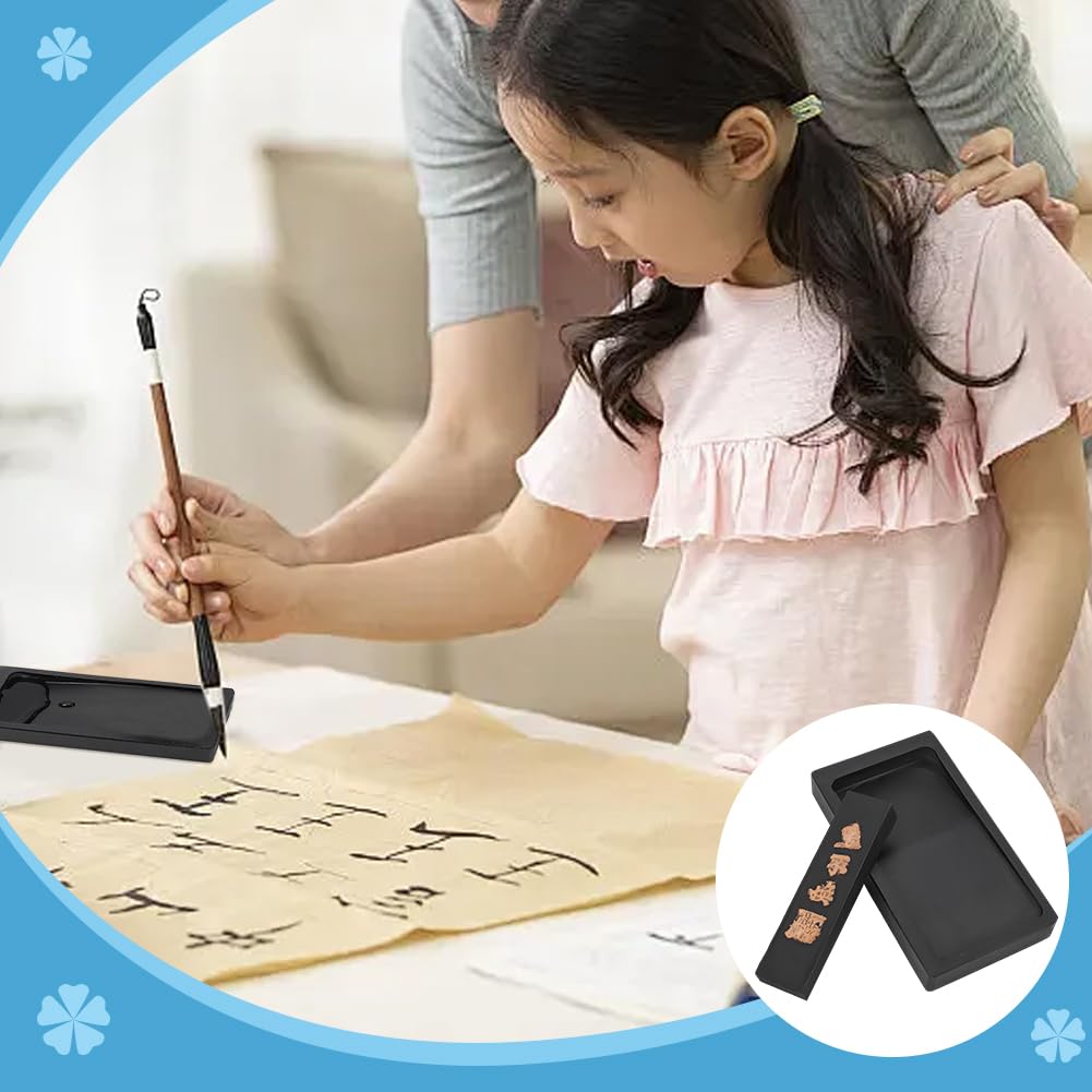 WADORN Pietra per calligrafia cinese con bastoncino di inchiostro, pietre tradizionali cinesi per calamaio, piatto Sumi, vassoio per calligrafia, pratica, pittura, disegno, capodanno cinese