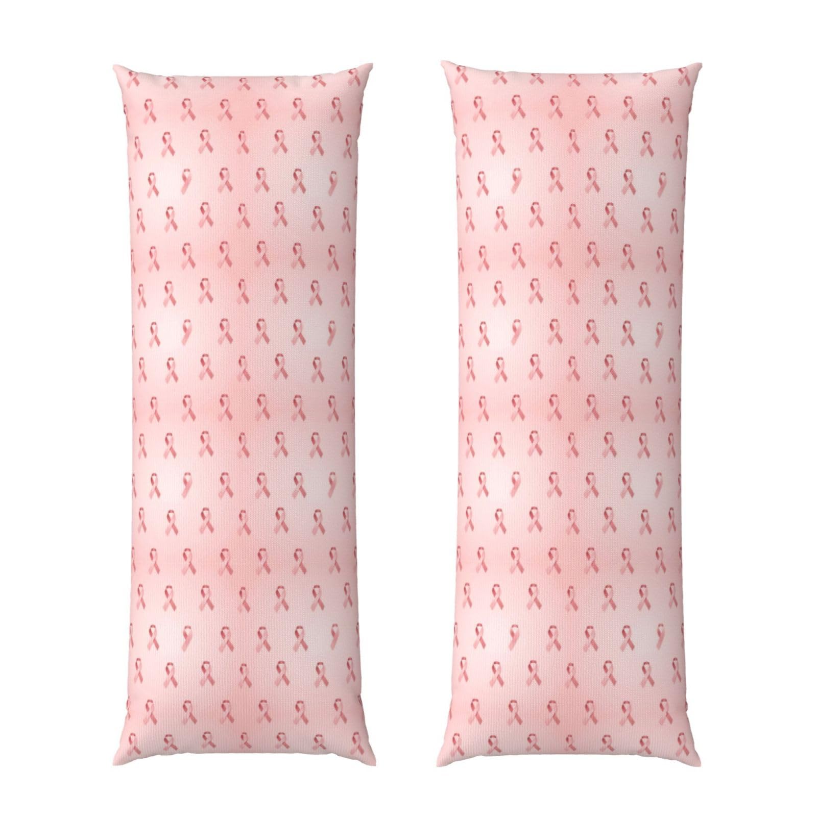 Body Pillow Cover 20x54, Breast Cancer Ribbons Awareness Pink, Soft Microfiber Long Pillowcase with Zipper Closure, Breathable Protector for Bedroom Sofa Couch Sleeping