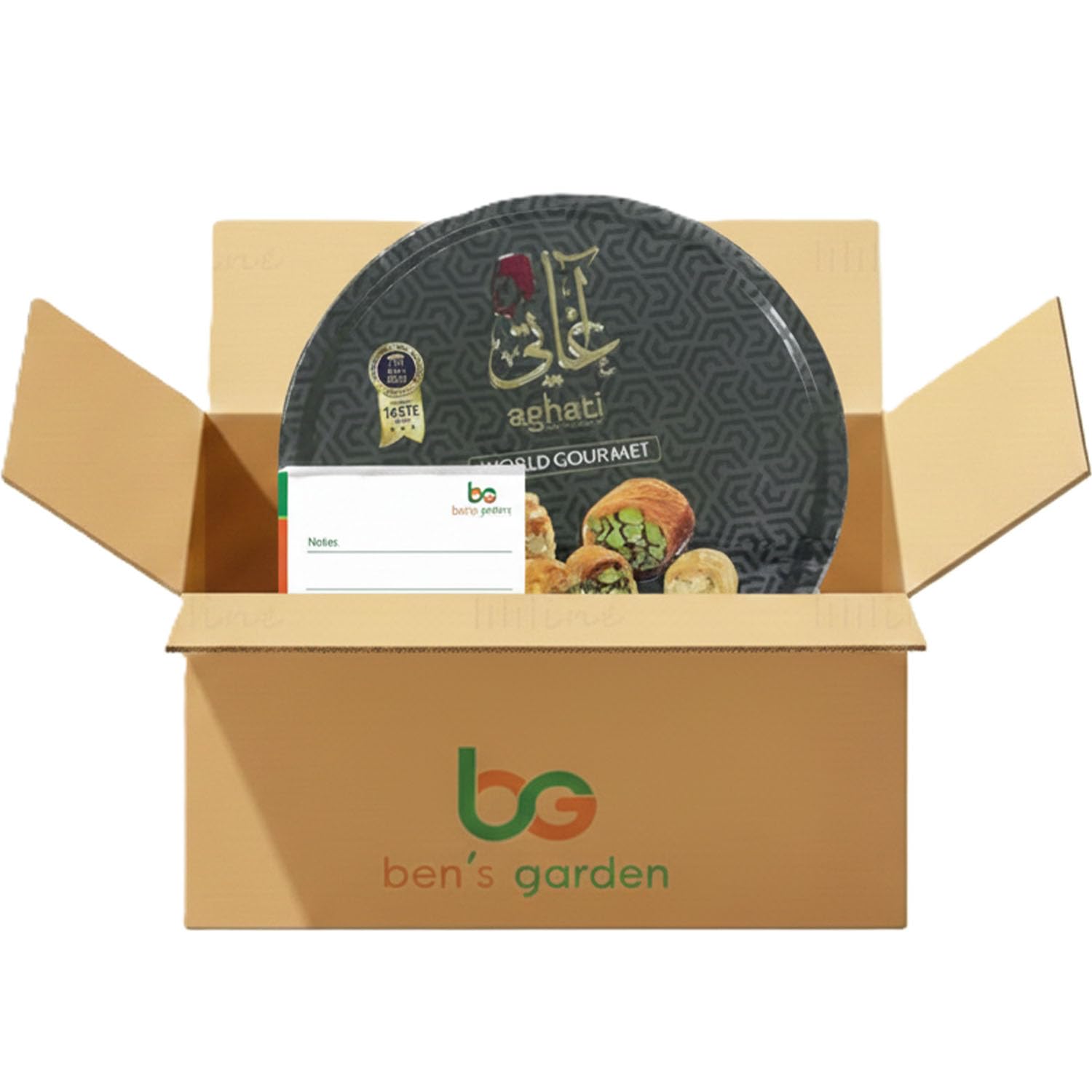 Premium Baklava 500g Gemischte Sorten - Orientalische Süßigkeiten Geschenkbox - Mit Echten Pistazien & Nüssen - Süßgebäck Spezialität & Ben's Garden Notiz Set