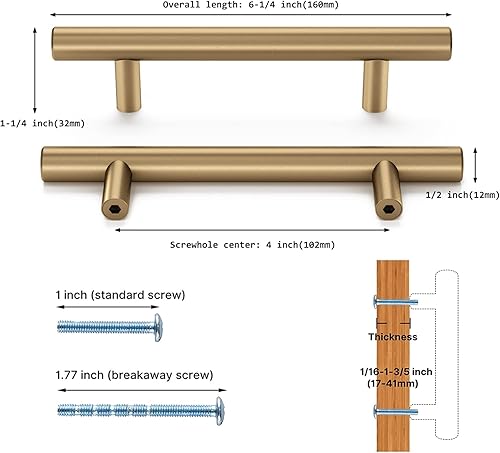 Miniatura 2 de Haliwu Paquete de 10 tiradores de gabinete, tiradores de gabinete de bronce champán, manijas de gabinete de latón antiguo de 4 pulgadas, manijas de