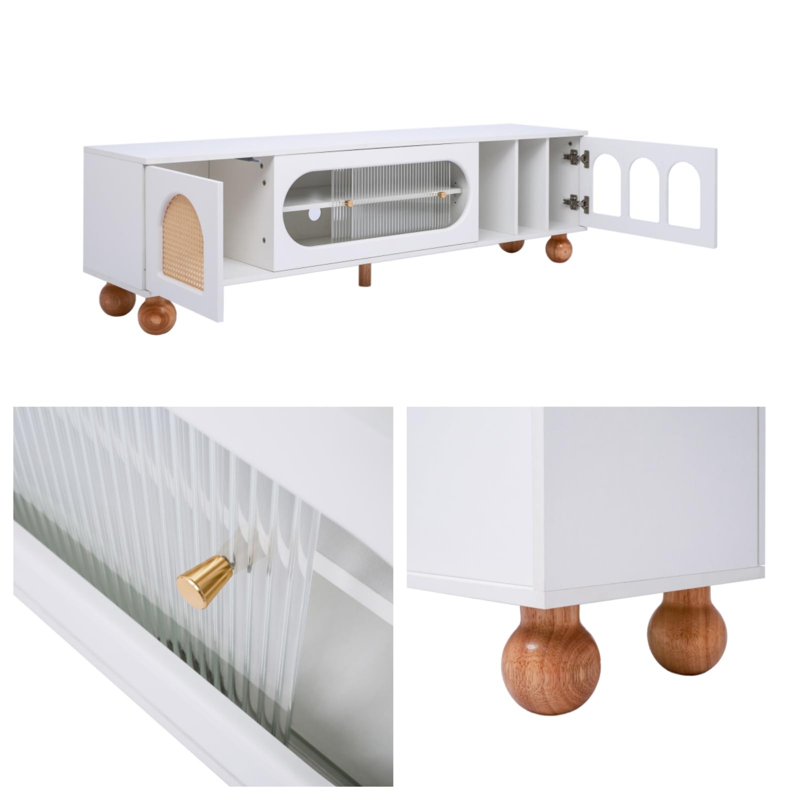 KOMHTOM Witte tv-kast met laden, dressoir, tv-standaard met led- en