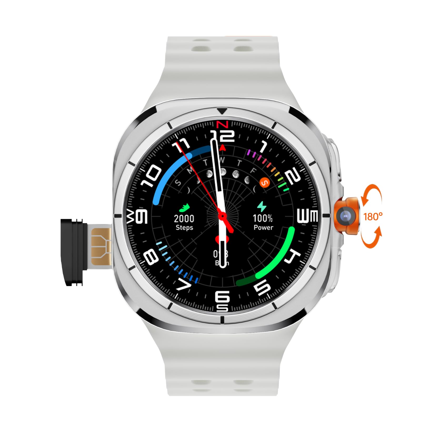 Smartwatch 5G da uomo e donna con display AMOLED da 1,6 pollici, GPS, cardiofrequenzimetro, batteria 1480 mAh, fotocamera girevole, quadranti multipli, Android 9.0