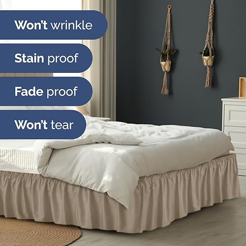 Miniatura 6 de Falda de cama envolvente con volantes, color crema, para camas de tamaño matrimonial con altura de 30 cm CGK Linens - Falda de cama plisada con tela