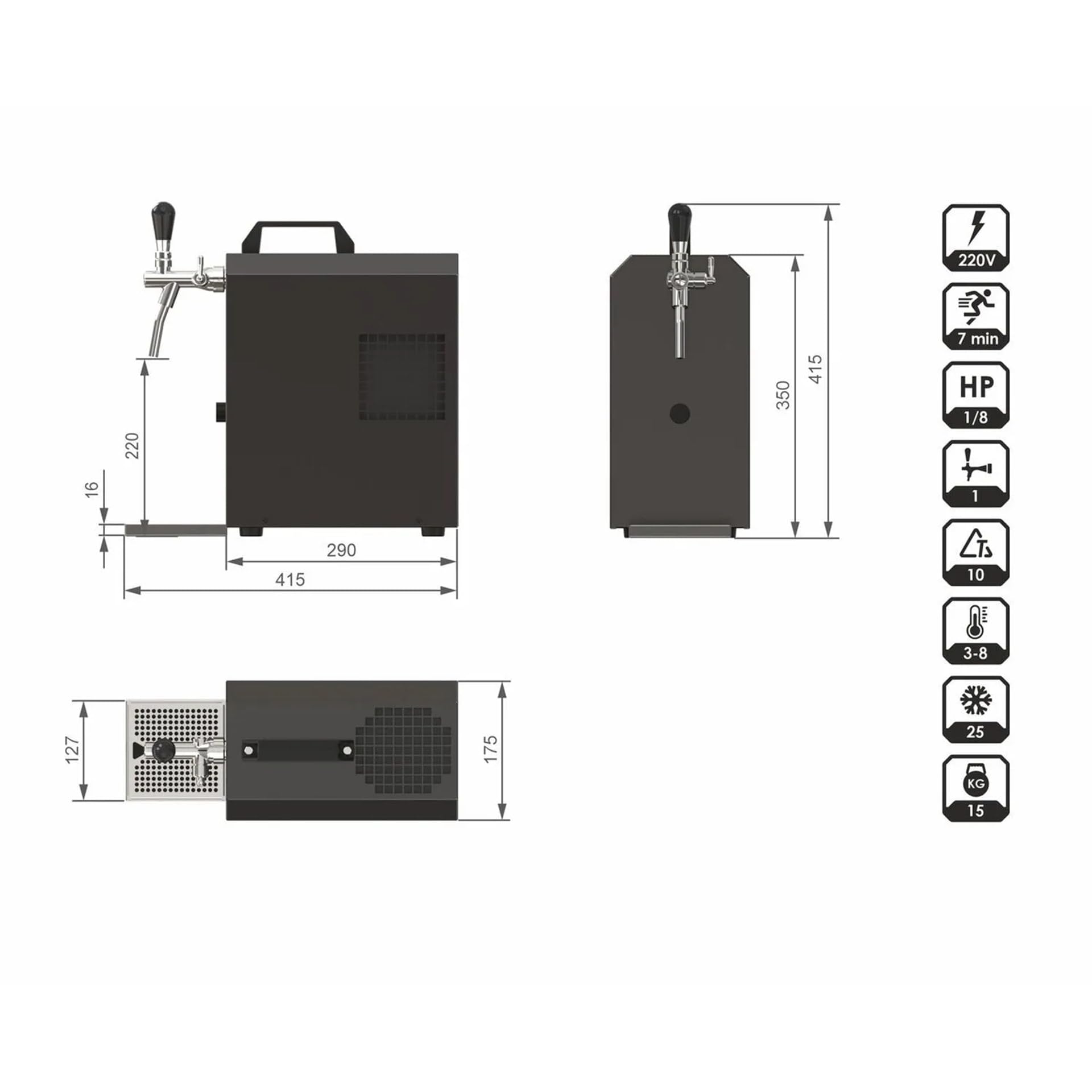 Set completo impianto di spillatura birra Jet 30K con pompa ad aria, raffreddatore in linea monocanale a secco, 35 l/h, testa di spillatura inclusa, set di tutti attacco fusto birra