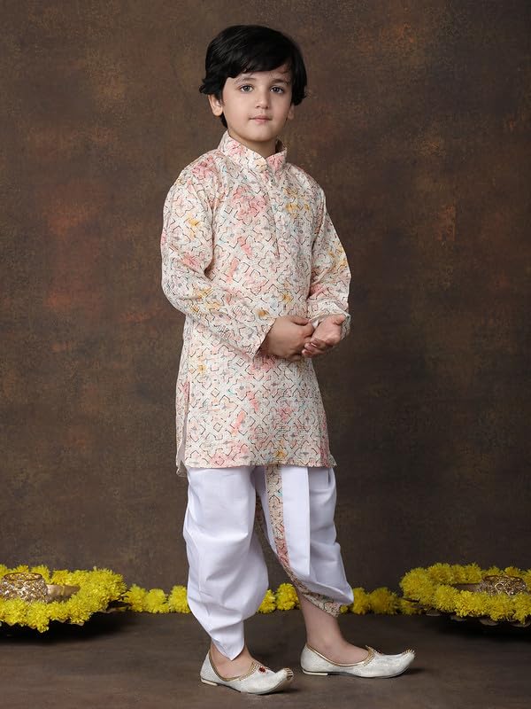 Image of superminis Boys Cotton Solid Jacket, Kurta Dhoti Set