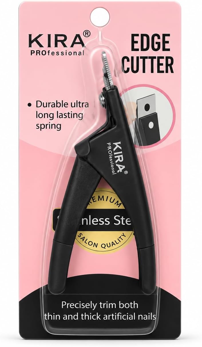 KIRA Professional Edge Cutter for Artificial Nail Tips | Stainless Steel Blade Nail Tip Cutter | Well, Straight & Round Cutting Styles | Durable Spring Handle | Black