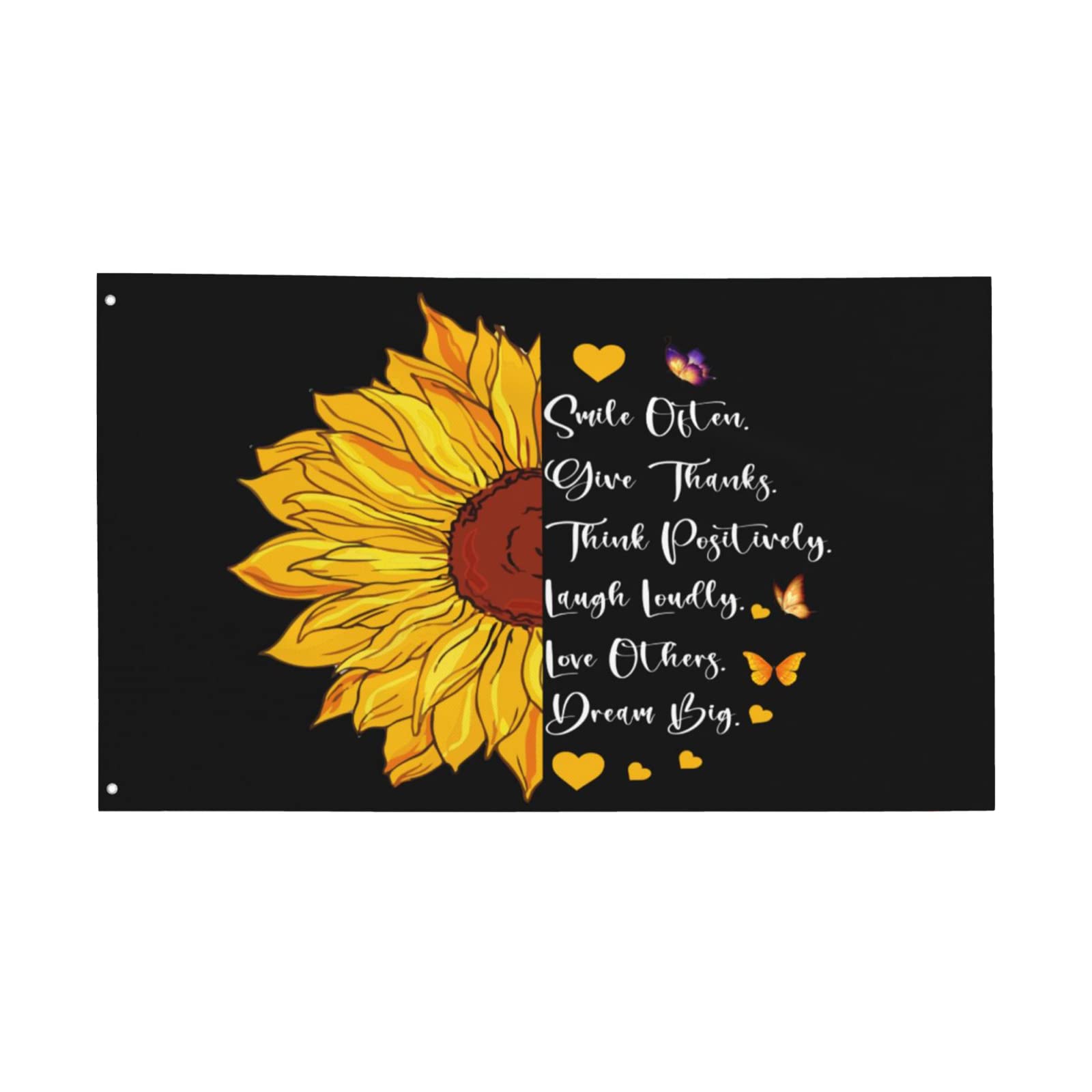 Sunflower Smile Often Think Positively Give Thanks Laugh Loudly Love Others Dream Big Flag 3x5 Ft Garden Yard Banner Outdoor Decorative Sign — image 1