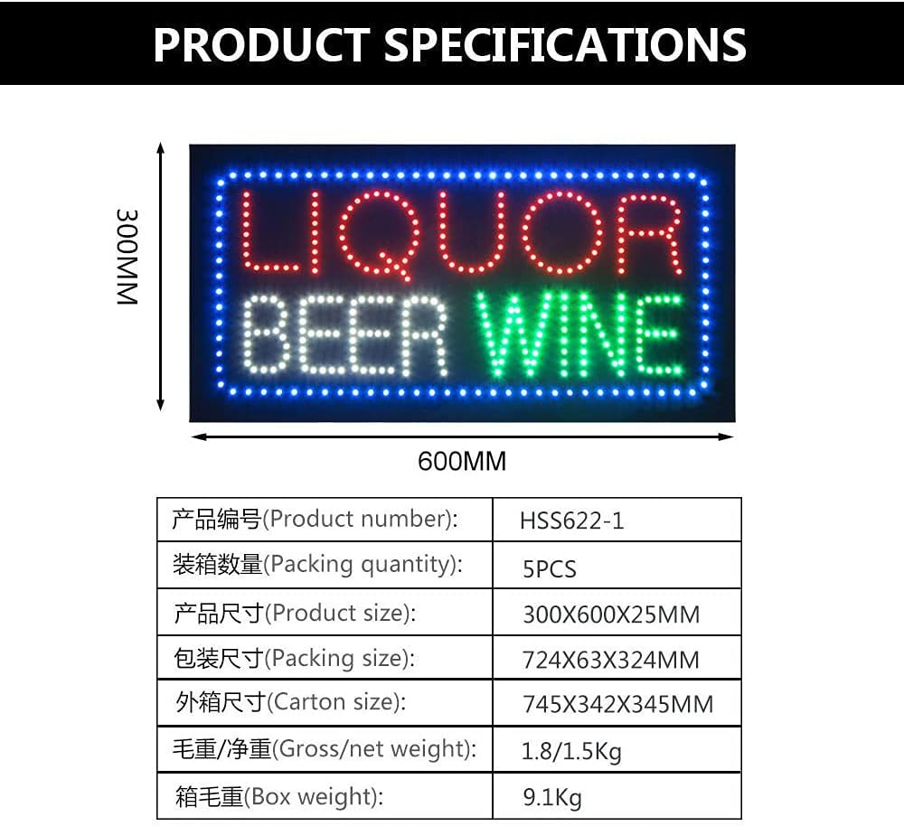 LED Liquor Beer Wine Sign for Business, Super Bright LED Open Sign for Liquor Store, Electric Advertising Display Sign for Wine Store Business Shop Store Window Home Decor. (HSL0126)