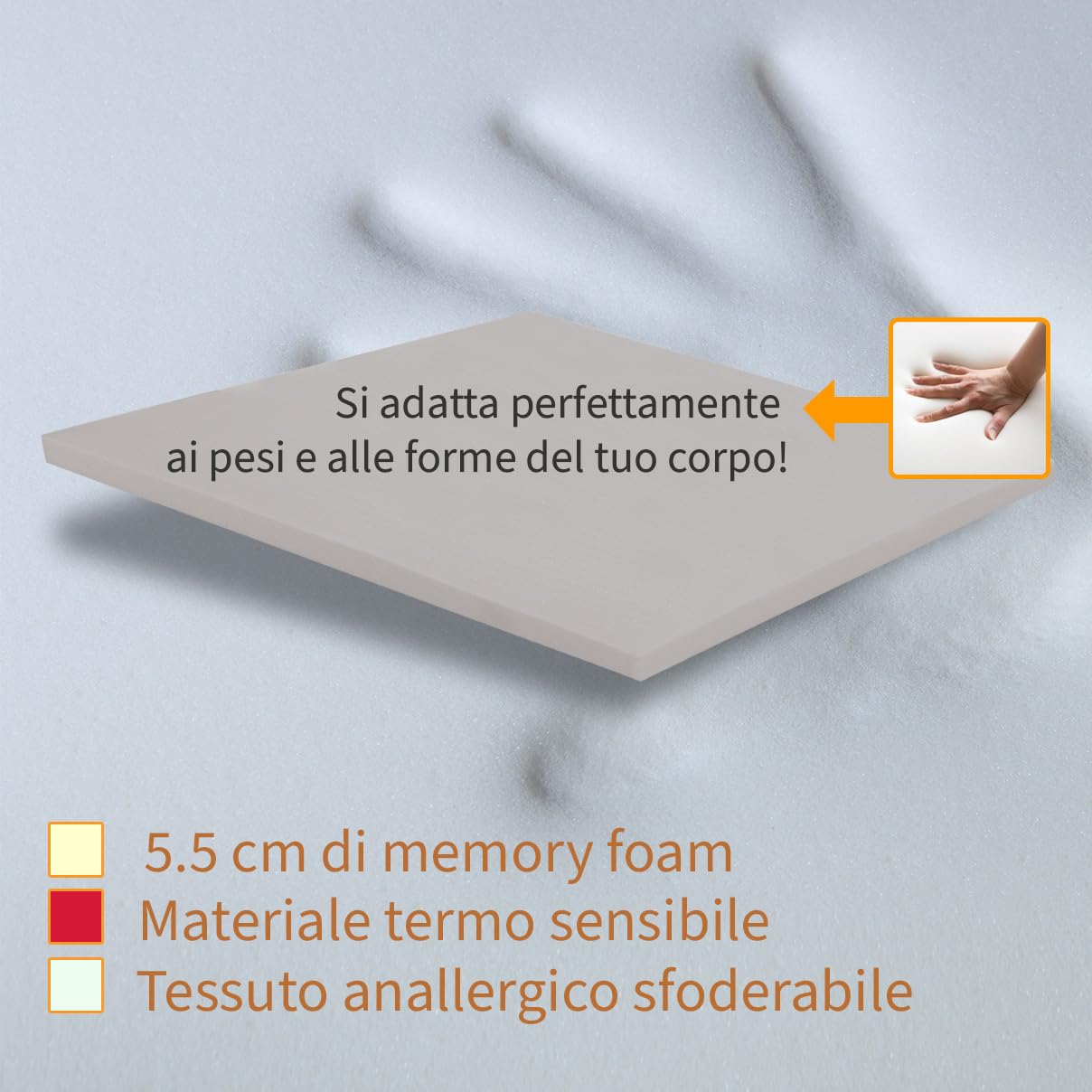 Comfy Line – Topper matrimonial corrector de espuma viscoelástica para colchón de 5,5 cm – Funda de algodón transpirable con esquinas – Fabricado en Italia