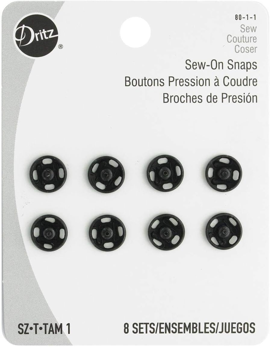 Dritz 80-1-1 Sew-On Snaps, Black, Size 1 8-Count