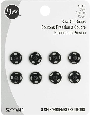 Dritz 80-1-1 Sew-On Snaps, Black, Size 1 8-Count