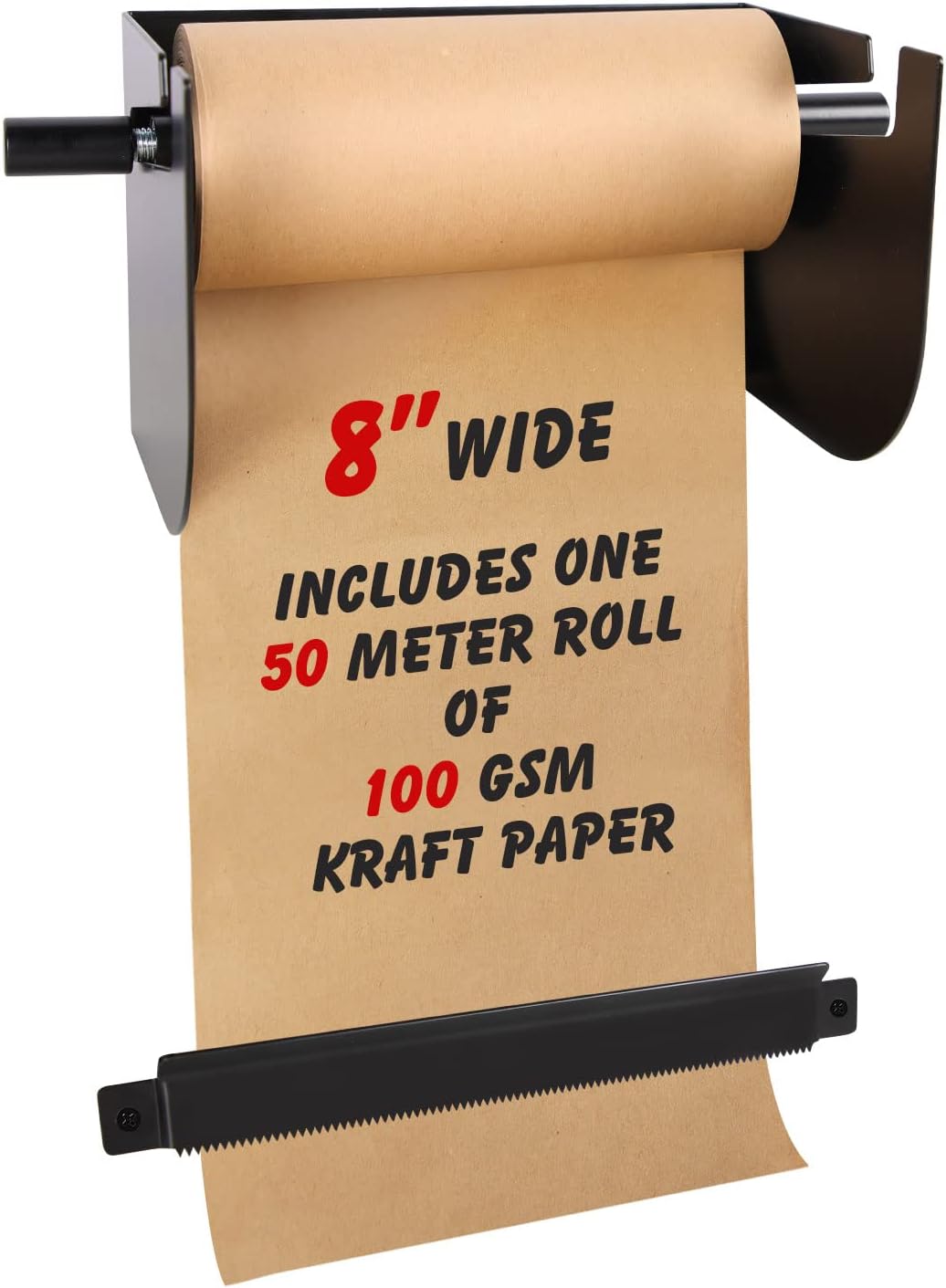 ペーパーロールディスペンサーとカッター 壁掛けクラフトペーパーホルダー 壁掛けブッチャーペーパーディスペンサー 幅8インチ カフェ 学校 ビジネスに最適 クラフトペーパーロール付き 50m ホーム オフィス