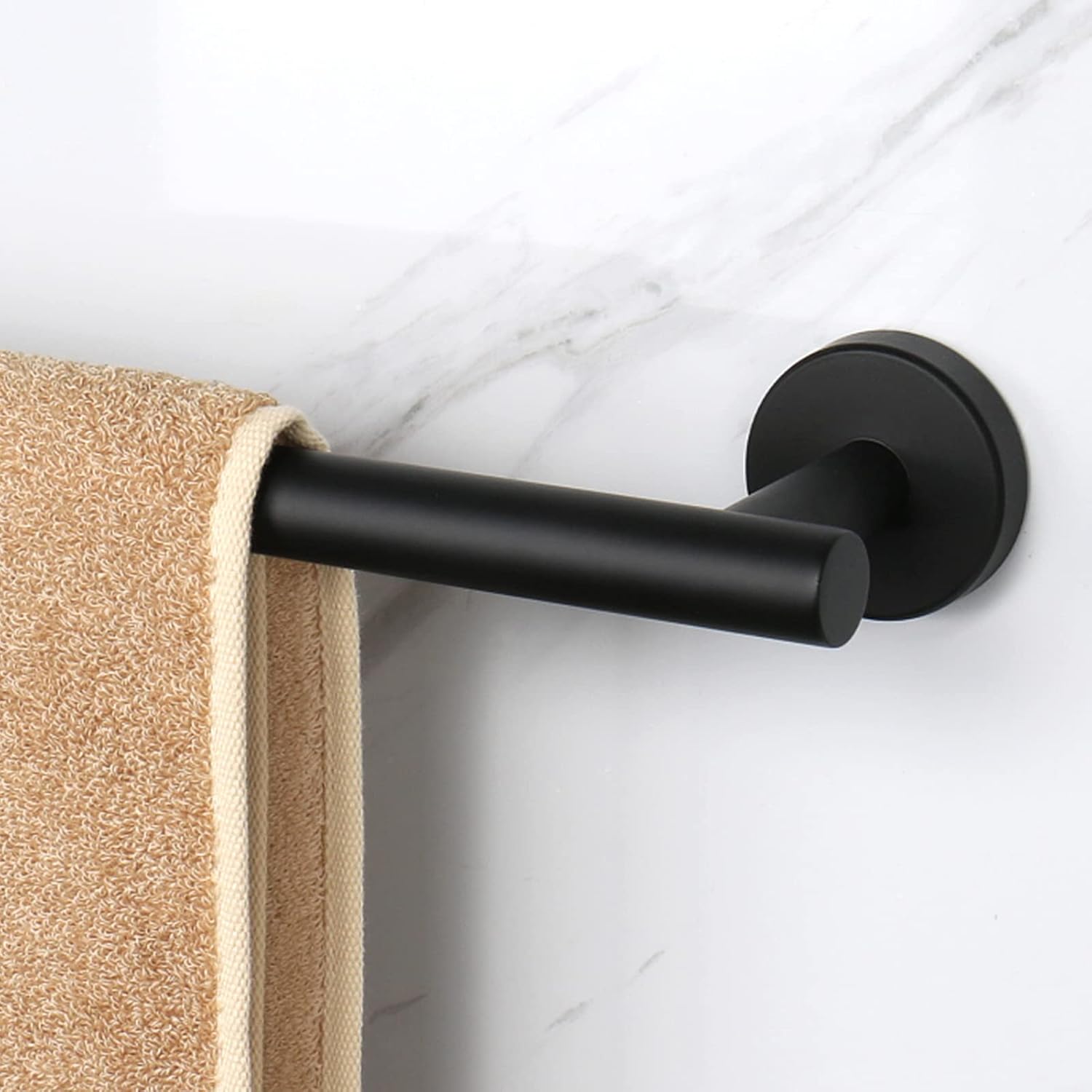 NearMoon Bath Towel Bar, Thicken Stainless Steel Shower Towel Rack Holder Wall Mounted for Bathroom, 26-lnch Overall Length-24-lnch Usable Hanging Space (1 Pack, Matte Black)