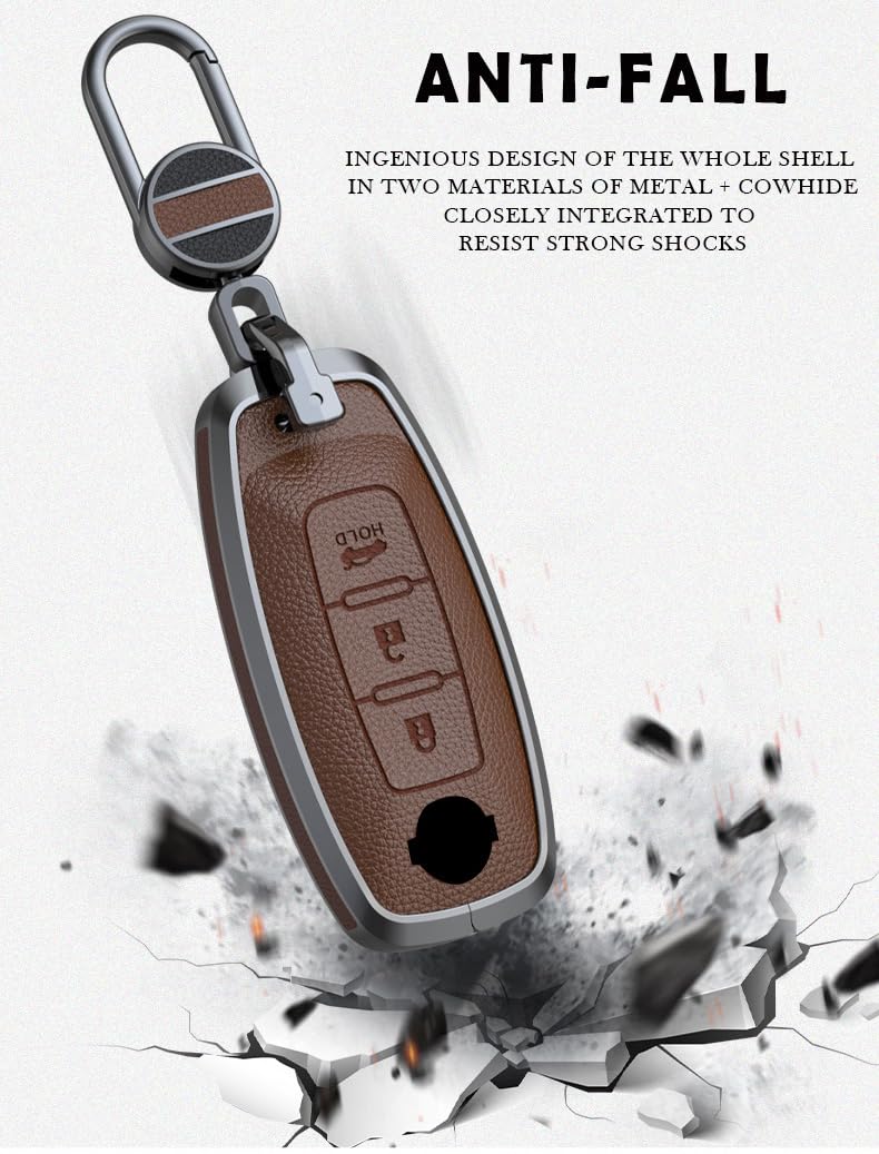 ontto Custodia portachiavi in pelle a 3 pulsanti adatta per Nissan Ariya Qashqai ePower Xtrail ePower Juke Teana 2023 2024 accessori portachiavi in lega di zinco Smart Key Case Shell Holder borsa