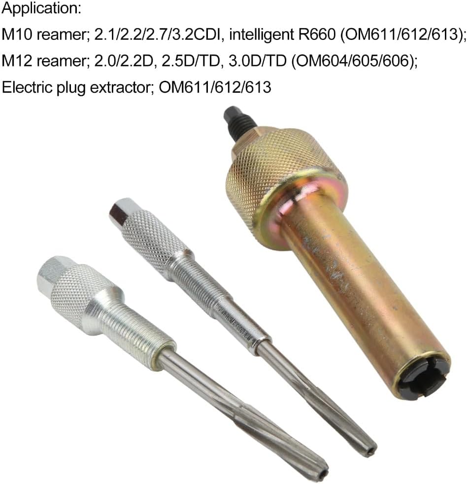 Glow Plug Puller Reamer Set, Metal Extractor Tool for 8mm and 10mm Plugs, Compatible with Mercedes-Benz CDI Engines