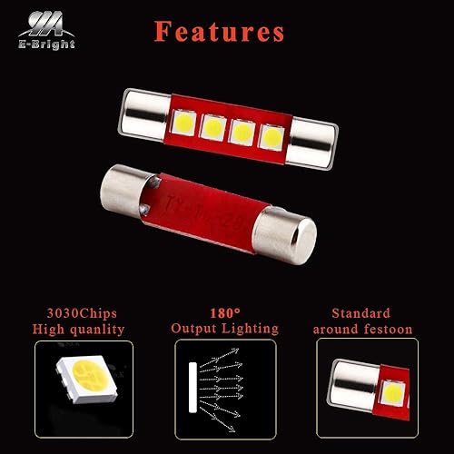 Miniatura 9 de EverBright - Bombilla LED de 1.102 in para espejo de visera de automóvil, 14V1CP 6641 6612F, bombilla LED festoon de 12 V, 3030-4SMD, paquete de 6