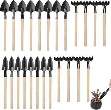 8 Sets Mini Gardening Tools, Portable Garden Tool with Wooden Handle, Steel Hand Tool Kit with Rake, Trowel, Shovel for Bonsai, Succulents, Herbs, Indoor Plants, Small Pot Gardening
