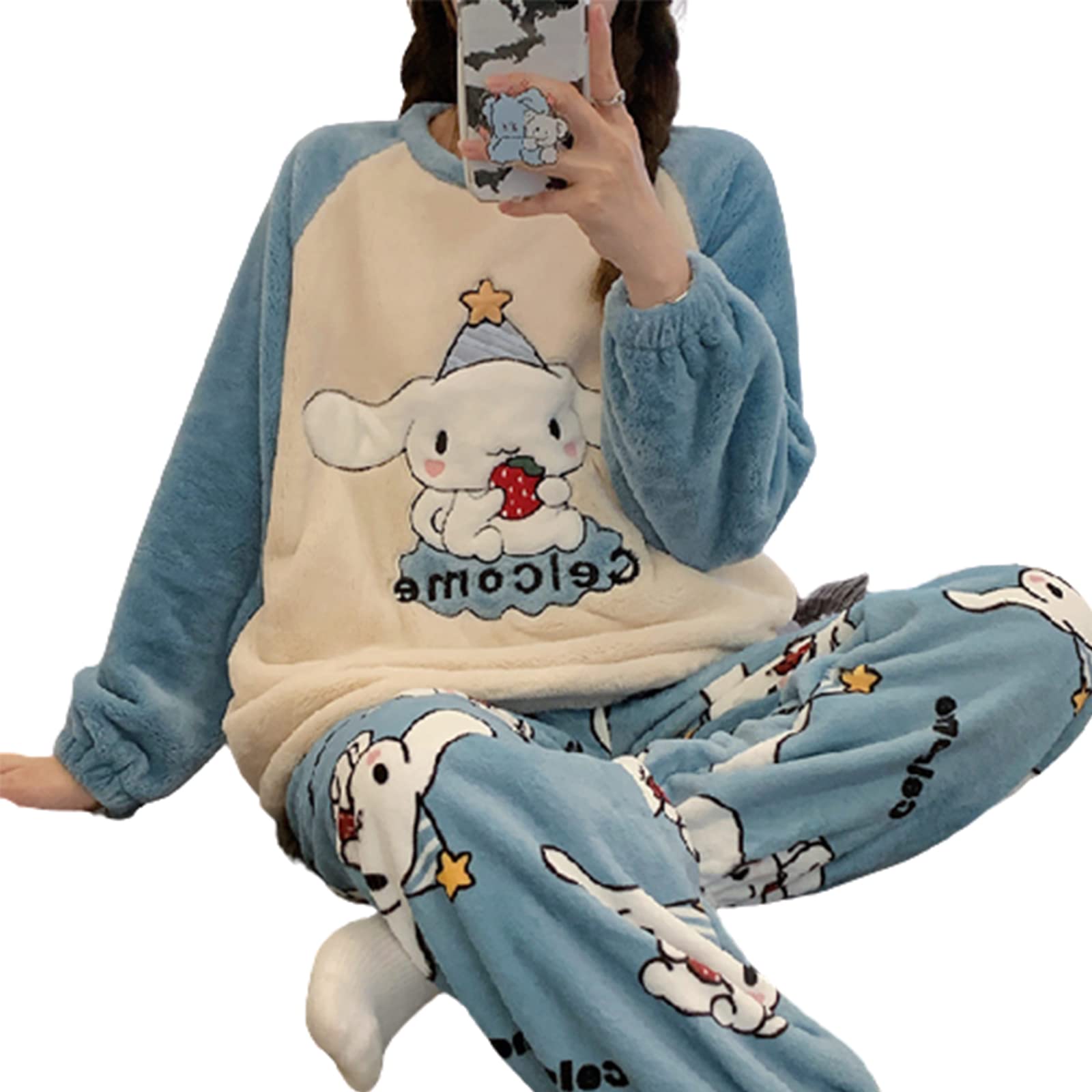 Winter Flanell Damen Pyjama Set, Langarm Oberteil, Elastische Taille, Hose, Anzug, Dicke, Warme, Weiche Nachtwäsche