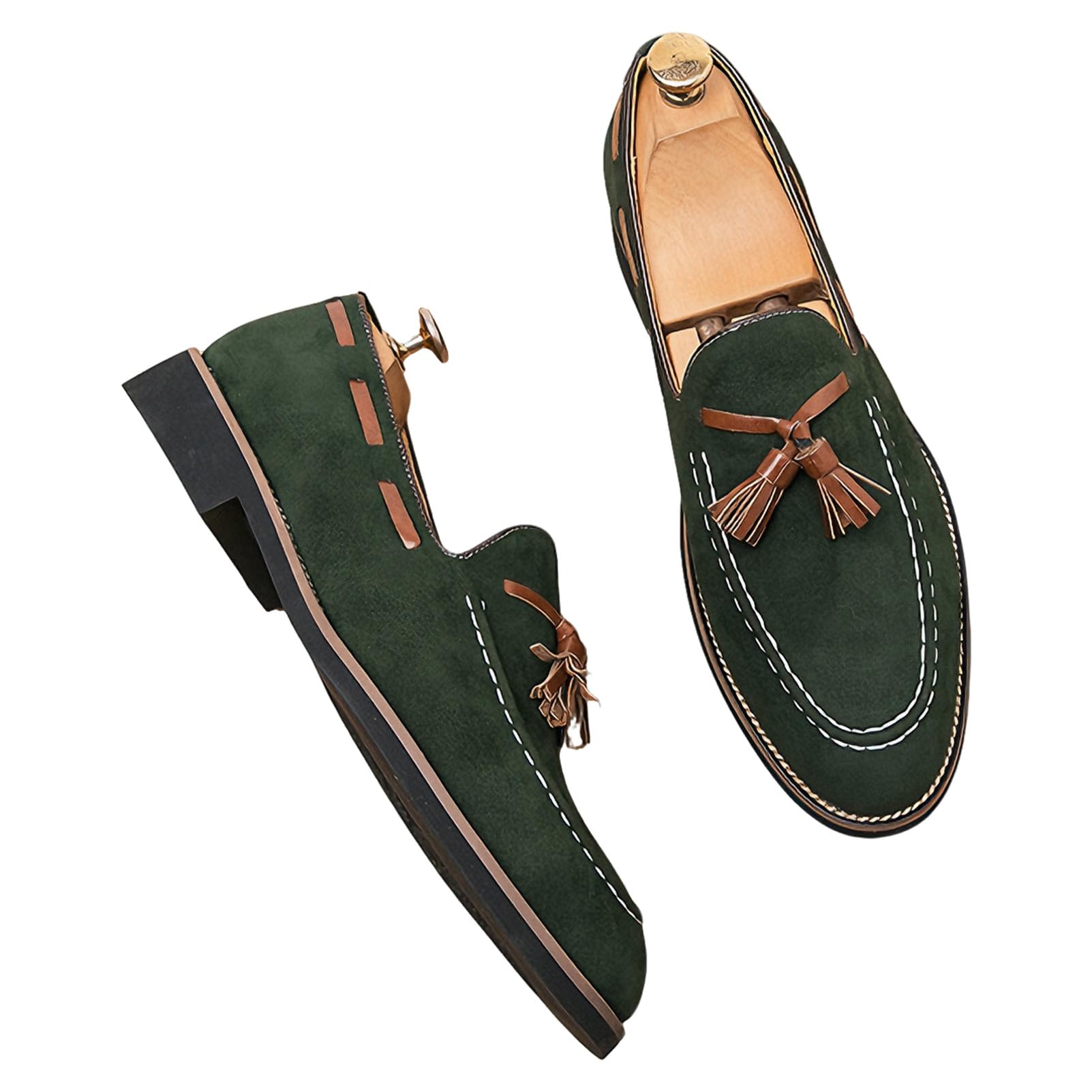 ANUFER Hombre Ante Sintético Piel Mocasines sin Cordones con Borlas