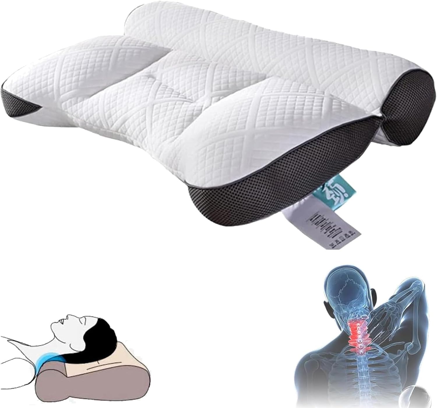 Oreiller cervical en duvet d'oie et mousse 4D ergonomique bleu pour un soutien optimal