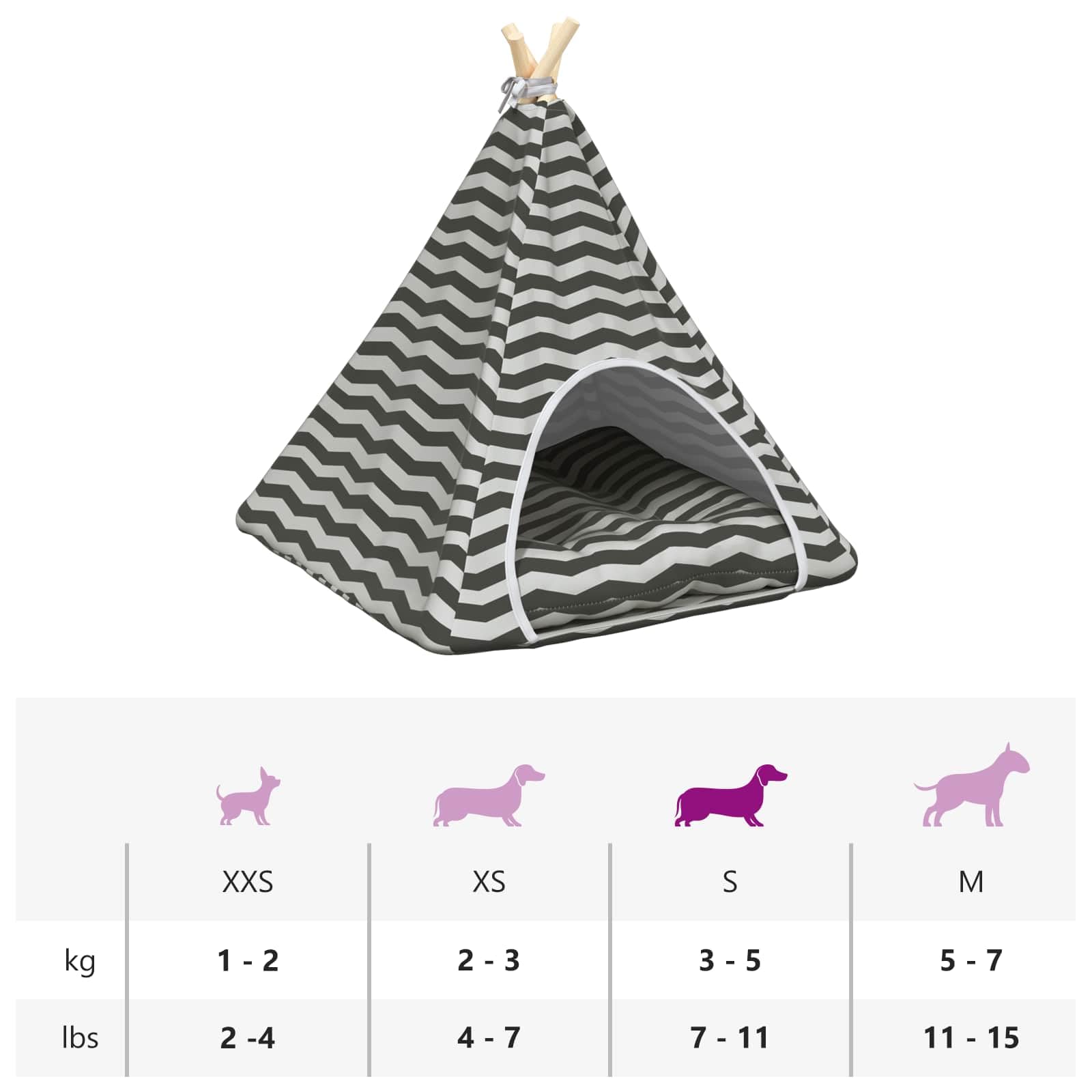 Tipi pour animal de compagnie avec coussin blanc et gris 60 x 60 x 70 cm en polyester Lit pour chat câlin avec coussin doux pour chiens et chats Confortable, facile d'entretien et